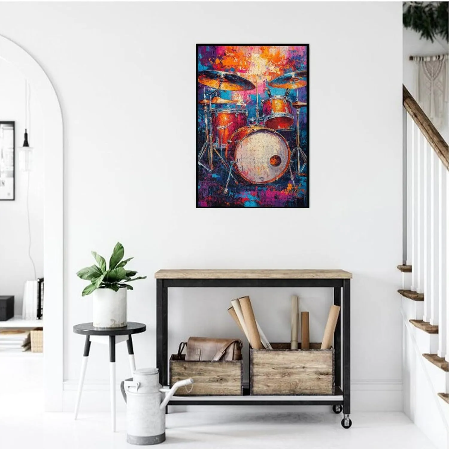 Drum Set Puzzle 1000 Pcs,Oil Painting Style Design,Ideal Choice for Musical Instrument Lovers, Adult Wooden Puzzles,Home Wall Decoration, Unique Artwork, Gift for Relatives and Friends