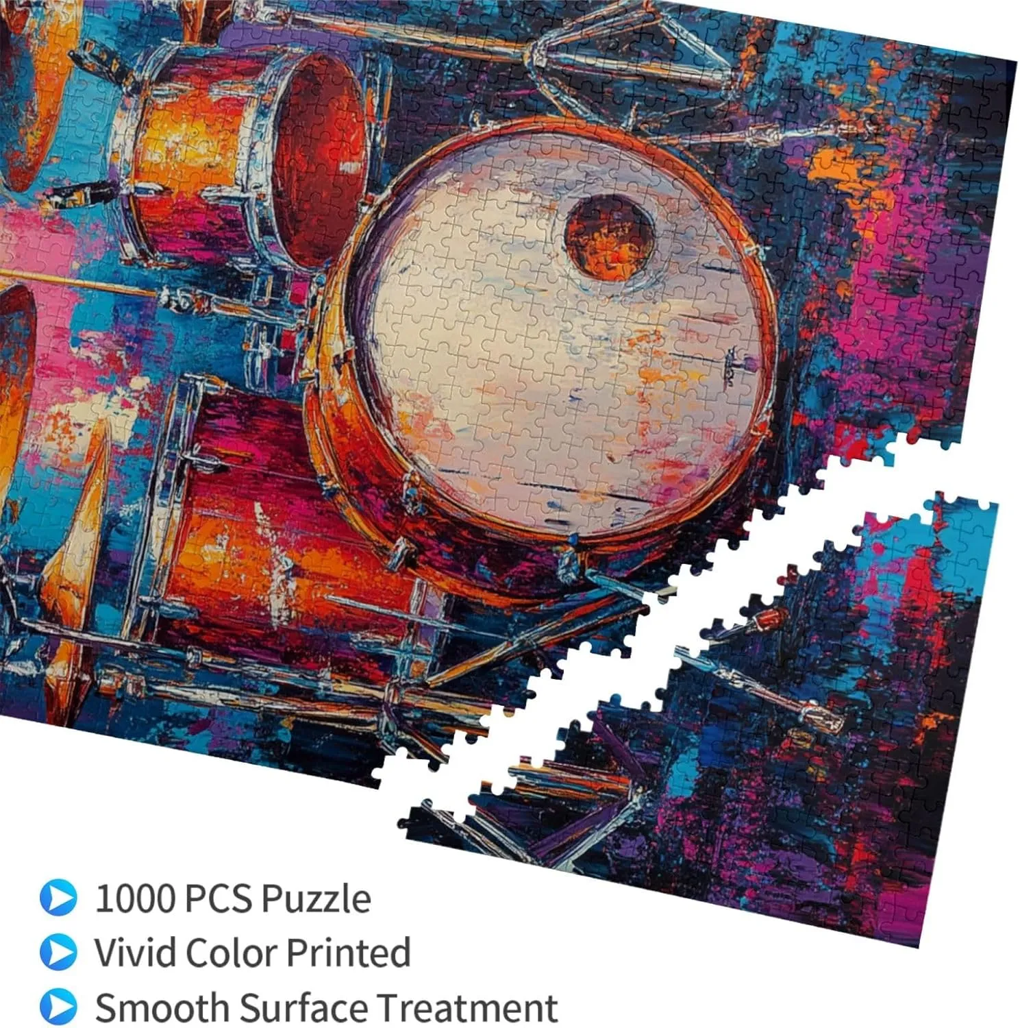 Drum Set Puzzle 1000 Pcs,Oil Painting Style Design,Ideal Choice for Musical Instrument Lovers, Adult Wooden Puzzles,Home Wall Decoration, Unique Artwork, Gift for Relatives and Friends