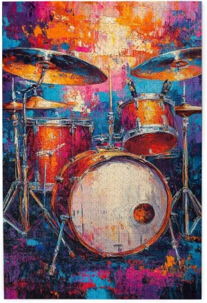 Drum Set Puzzle 1000 Pcs,Oil Painting Style Design,Ideal Choice for Musical Instrument Lovers, Adult Wooden Puzzles,Home Wall Decoration, Unique Artwork, Gift for Relatives and Friends