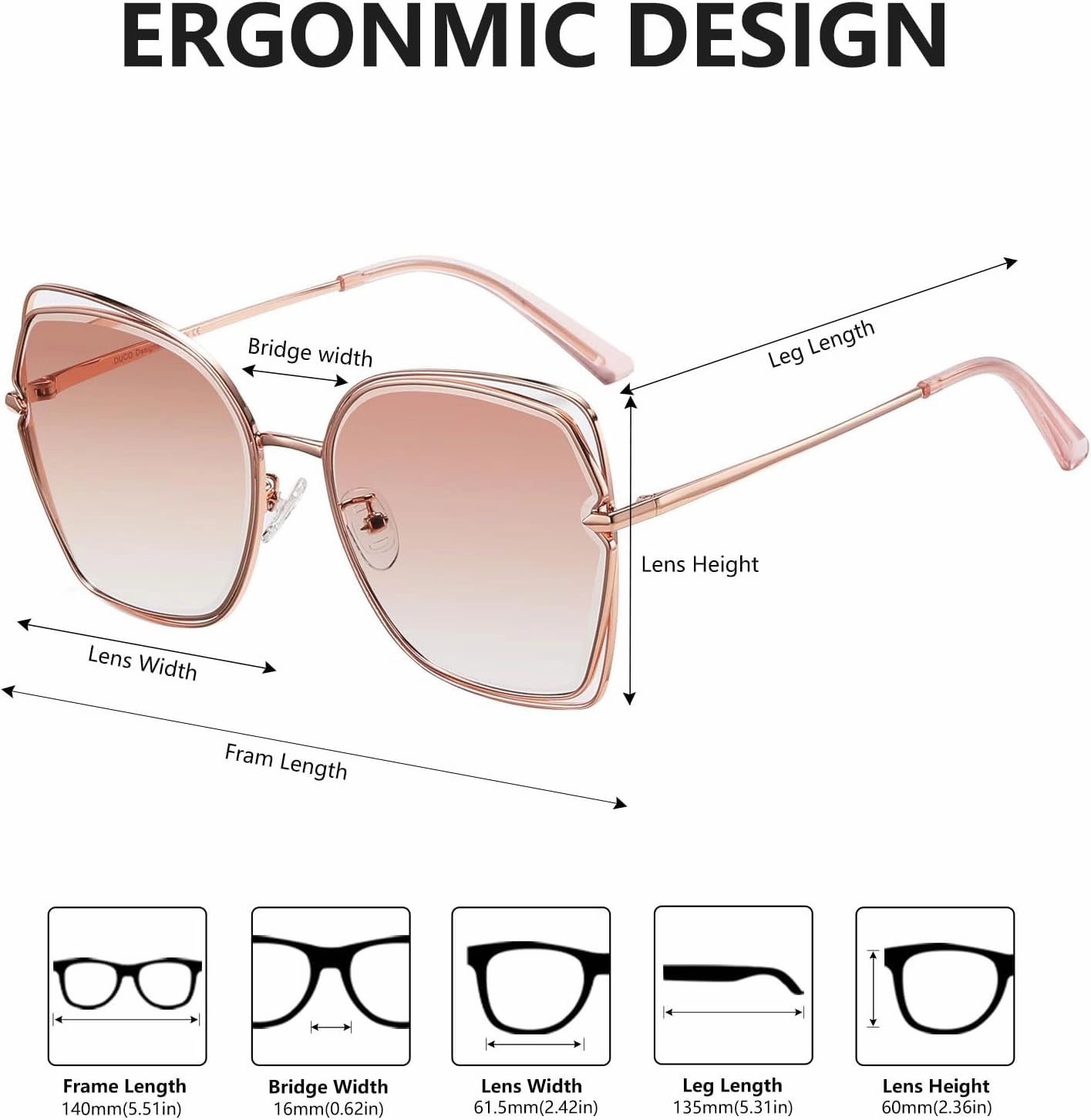 DUCO Oversized Fashion Sunglasses for Women Colorful UV Protection Lens Trendy Retro Designer Sunglasses DC1226