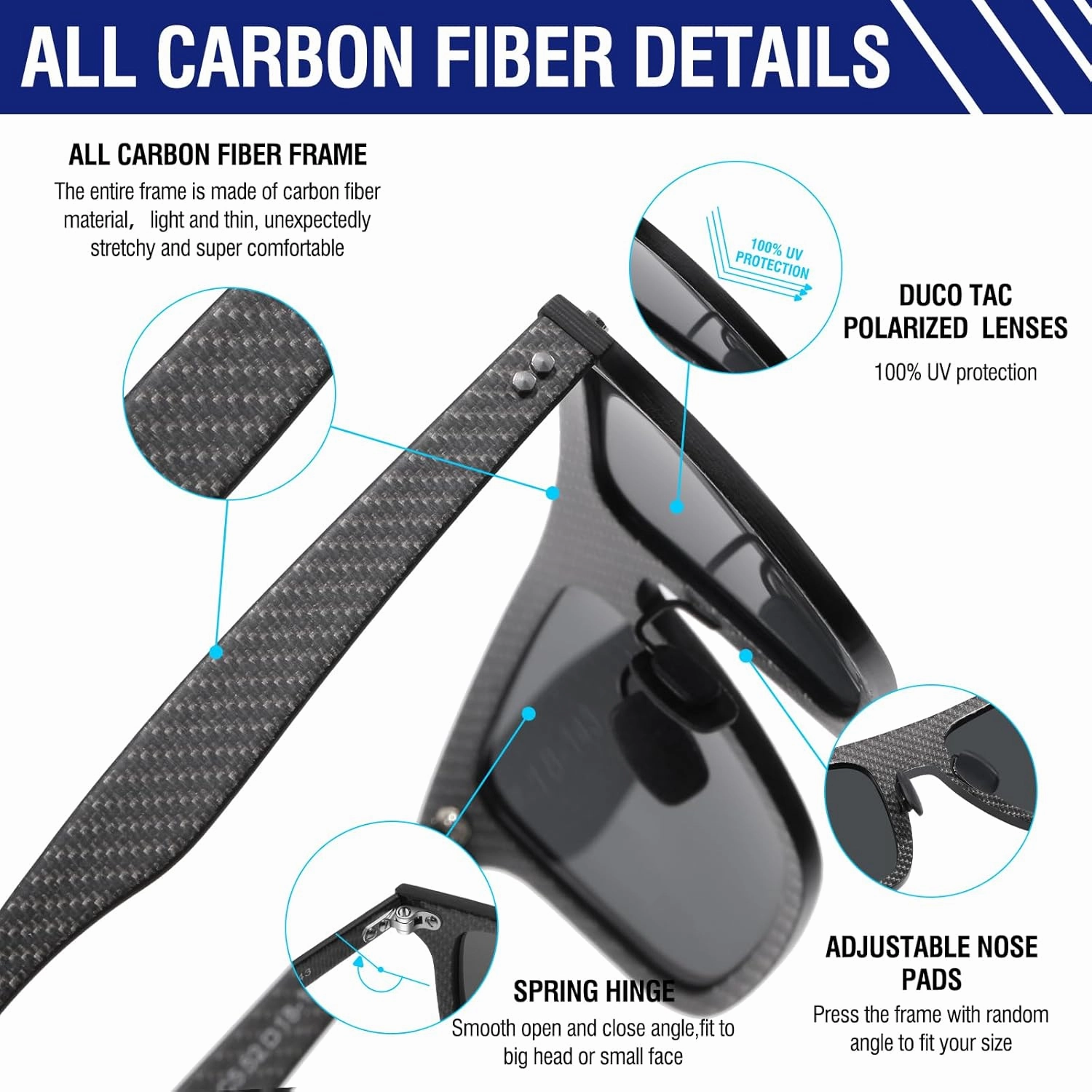 DUCO Polarized Sunglasses for Men Sun glasses All Carbon Fiber Frame 100% UV Protection for Driving Running Fishing DC8325