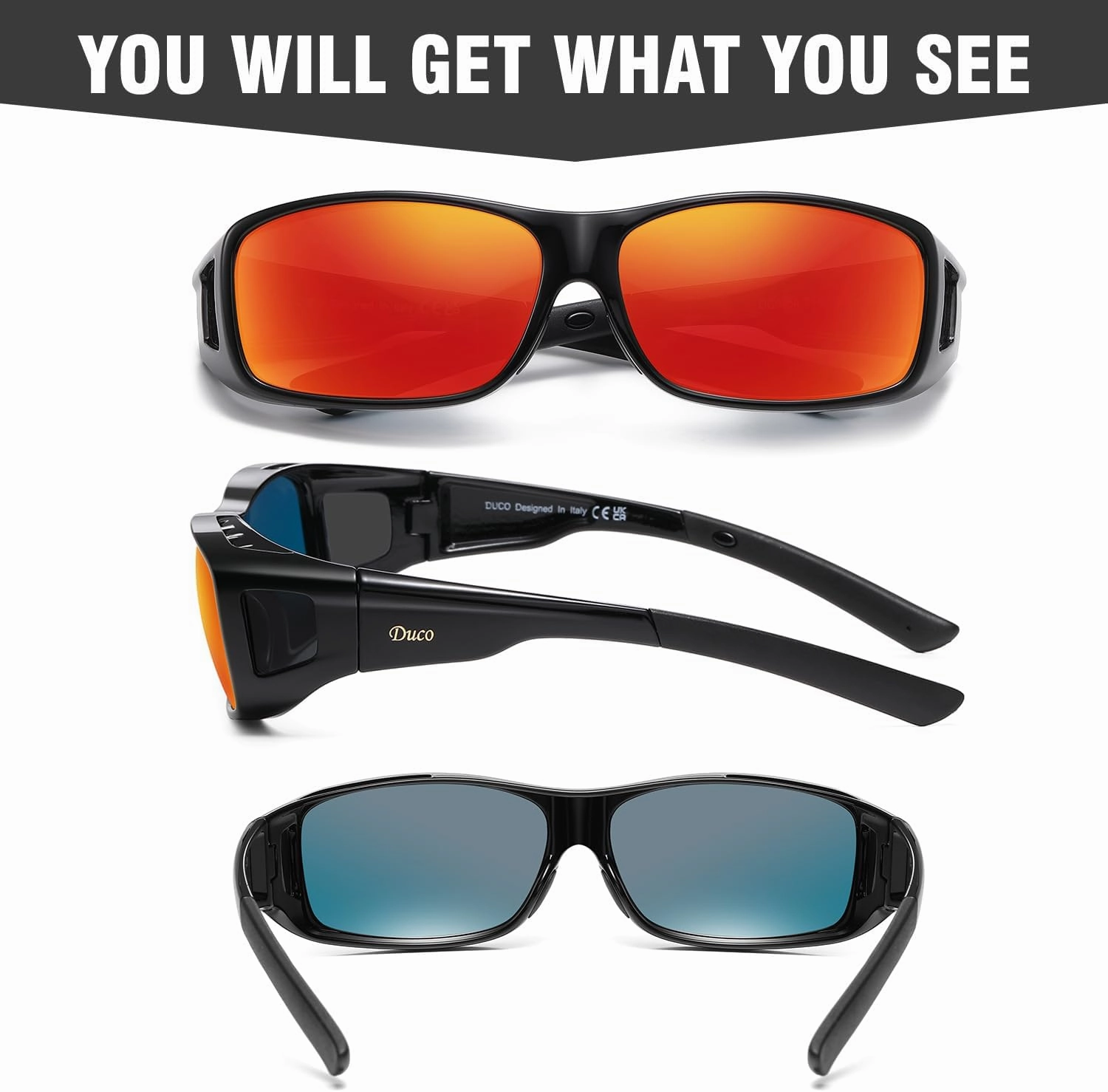 DUCO Wraparound Fitover Glasses Polarized Wear Over Sunglasses for Men Women UV Protection Sun Glasses Driving 8953