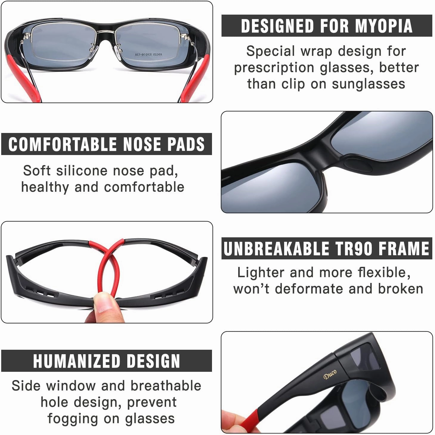 DUCO Wraparound Fitover Glasses Polarized Wear Over Sunglasses for Men Women UV Protection Sun Glasses Driving 8953