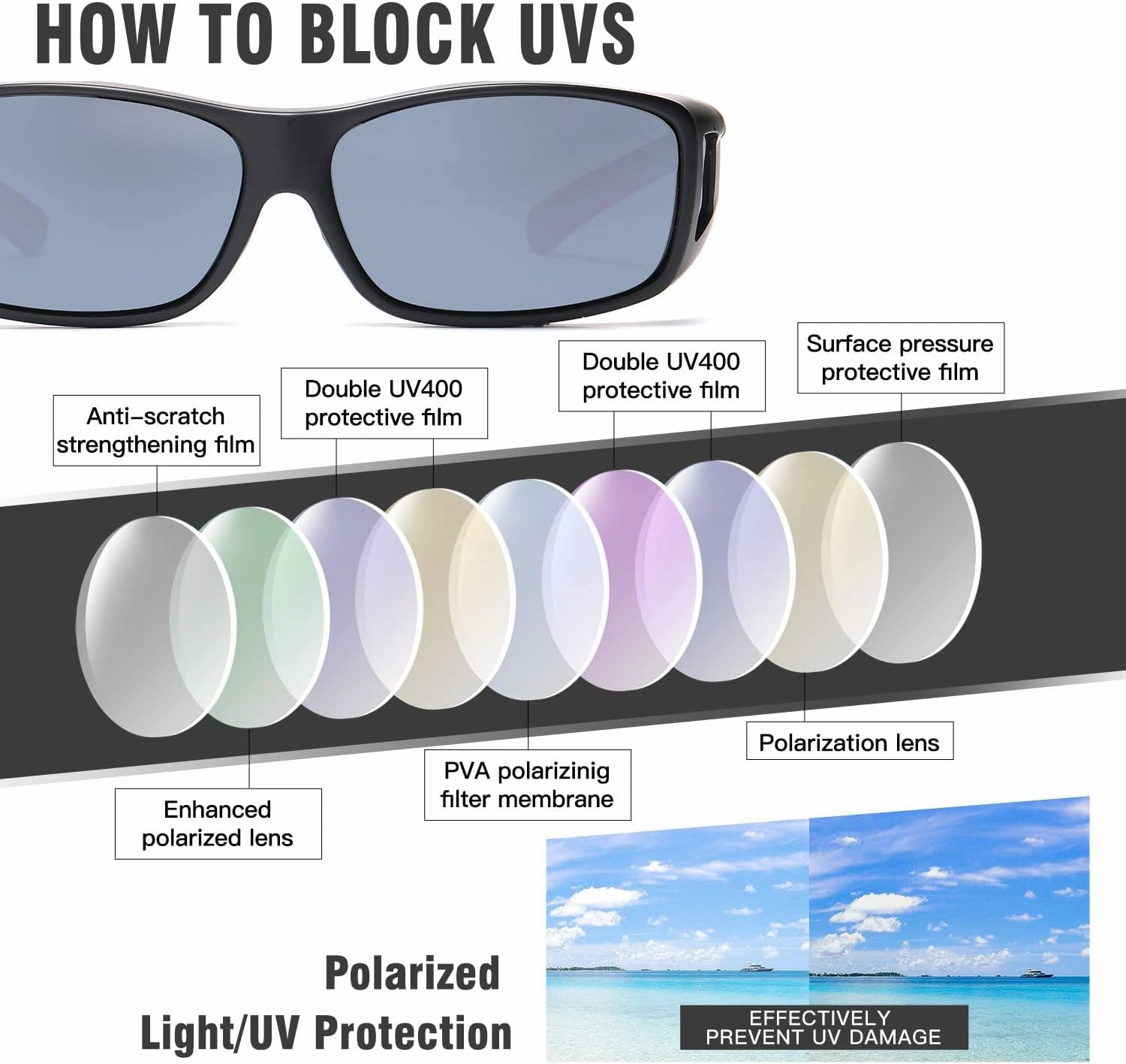 DUCO Wraparound Fitover Glasses Polarized Wear Over Sunglasses for Men Women UV Protection Sun Glasses Driving 8953