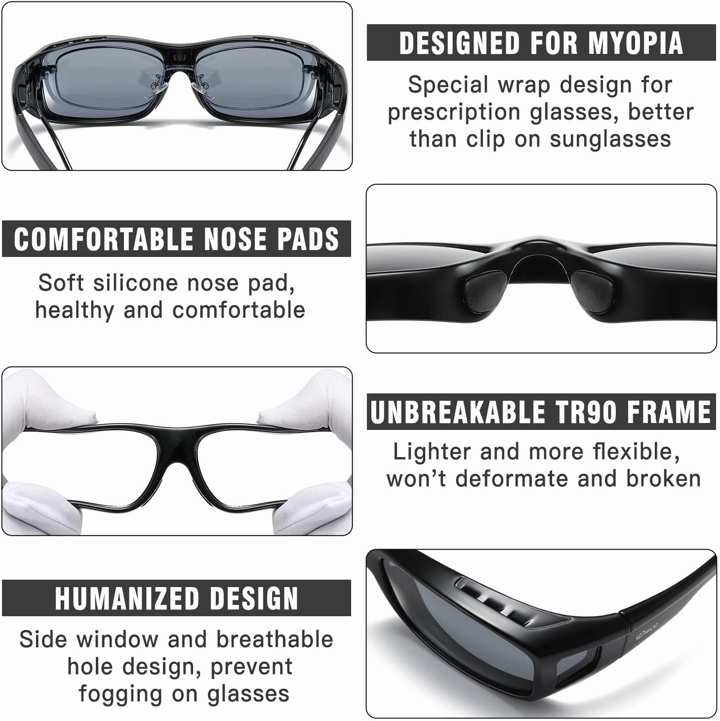 DUCO Wraparound Fitover Glasses Polarized Wear Over Sunglasses for Men Women UV Protection Sun Glasses Driving 8953