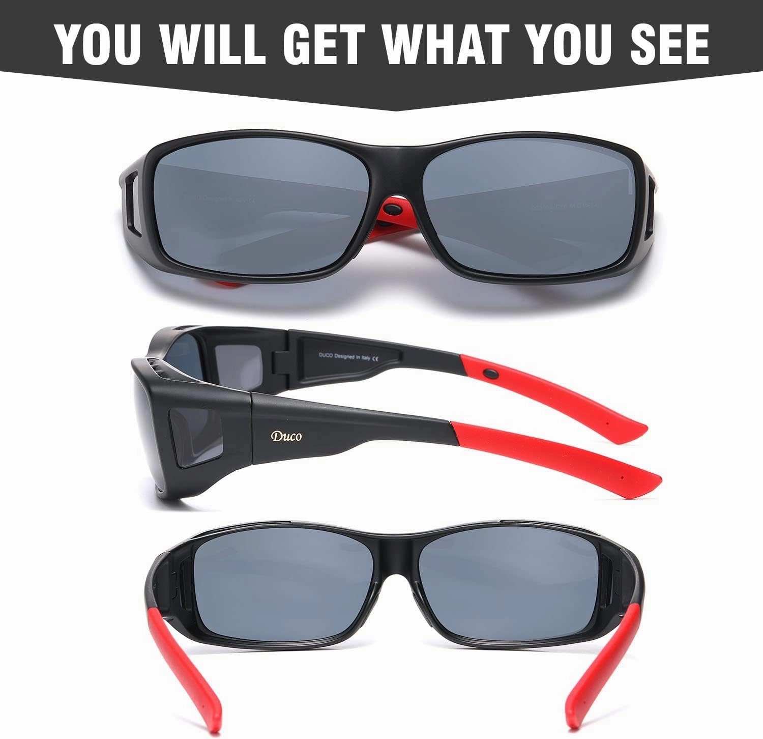 DUCO Wraparound Fitover Glasses Polarized Wear Over Sunglasses for Men Women UV Protection Sun Glasses Driving 8953