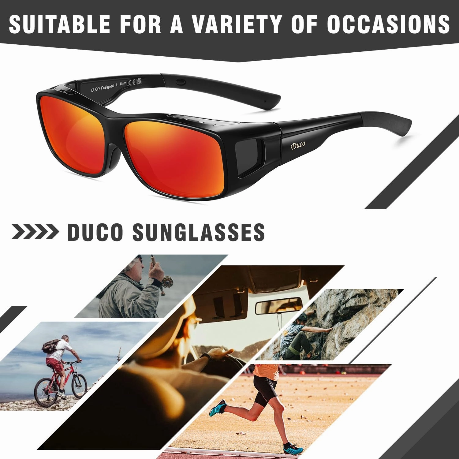 DUCO Wraparound Fitover Glasses Polarized Wear Over Sunglasses for Men Women UV Protection Sun Glasses Driving 8953