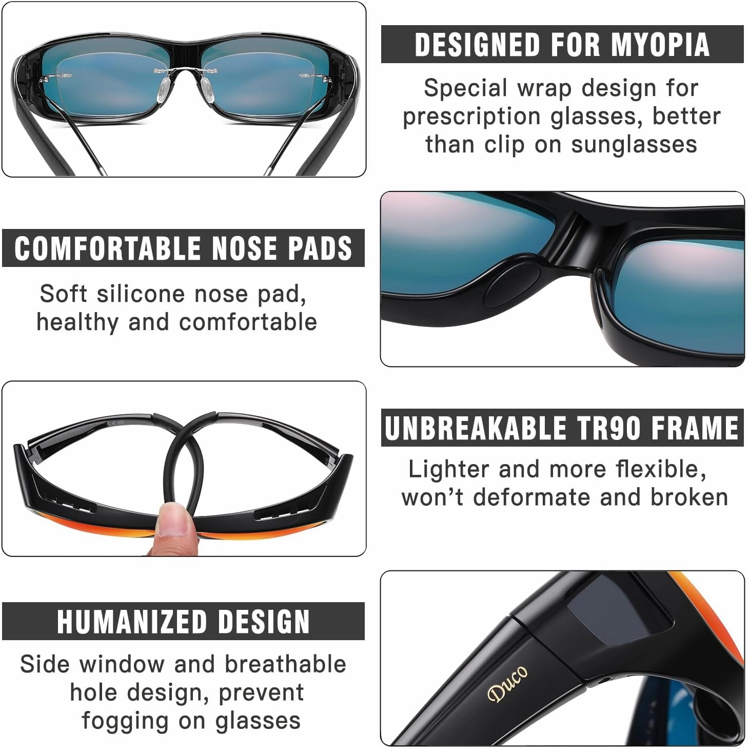 DUCO Wraparound Fitover Glasses Polarized Wear Over Sunglasses for Men Women UV Protection Sun Glasses Driving 8953