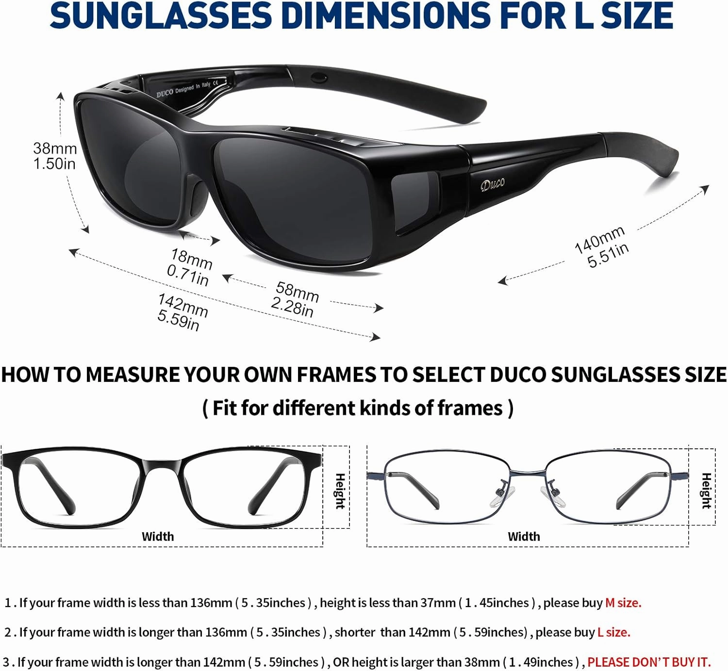 DUCO Wraparound Fitover Glasses Polarized Wear Over Sunglasses for Men Women UV Protection Sun Glasses Driving 8953