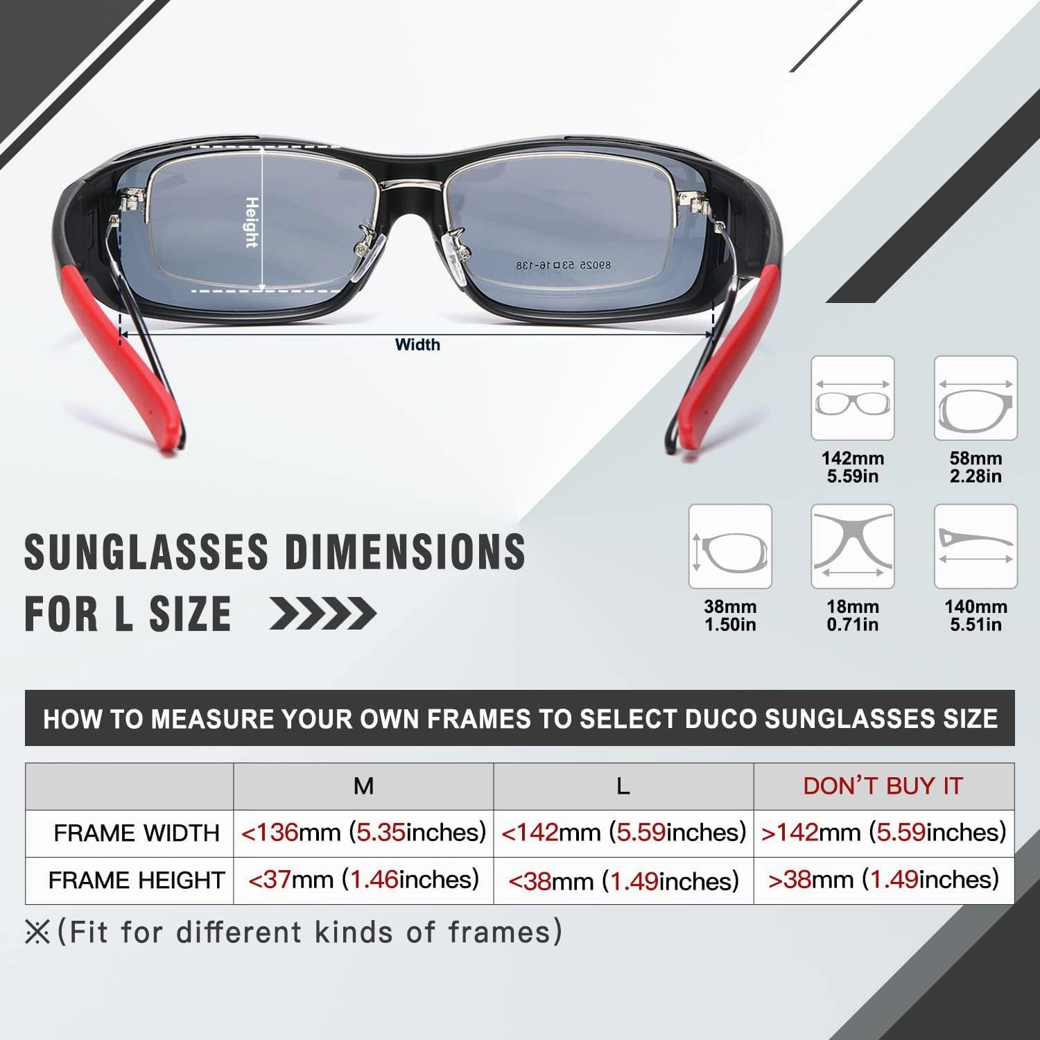 DUCO Wraparound Fitover Glasses Polarized Wear Over Sunglasses for Men Women UV Protection Sun Glasses Driving 8953
