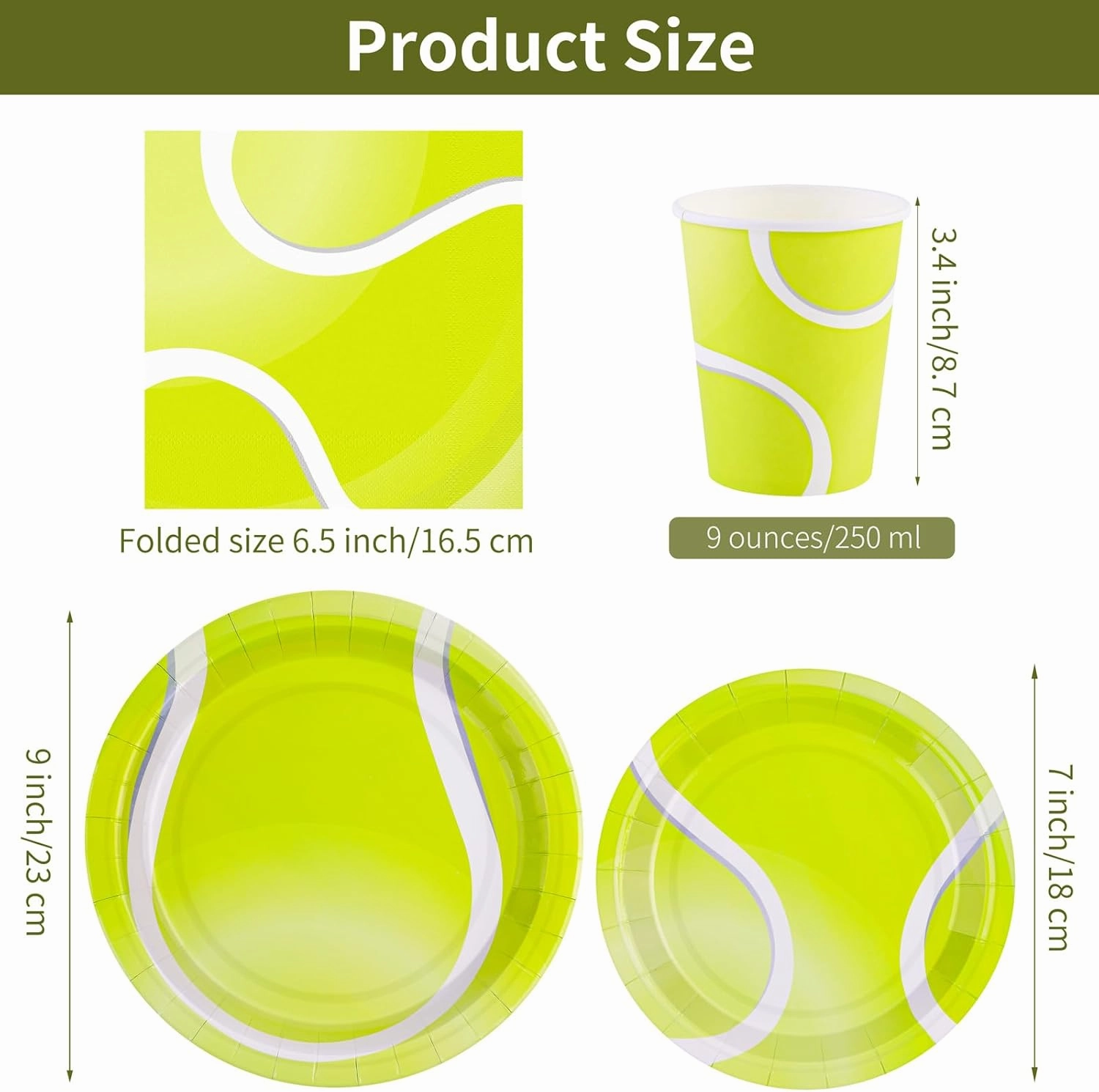 durony 96 Pieces Tennis Party Supplies Tableware Set Include Tennis Paper Plates Napkins and Cups Tennis Dessert Plates for Tennis Sports Party Decorations, Serve 24 Guests