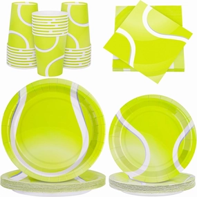 durony 96 Pieces Tennis Party Supplies Tableware Set Include Tennis Paper Plates Napkins and Cups Tennis Dessert Plates for Tennis Sports Party Decorations, Serve 24 Guests