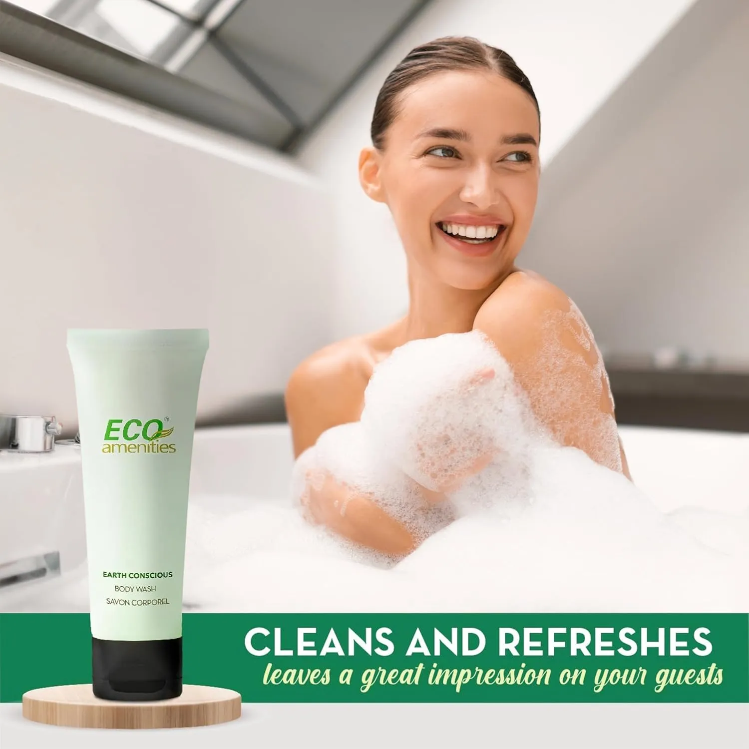 ECO amenities Travel Size Body Wash Bulk - Hotel Supplies for Guests - Great for Vacation Rental and Airbnb Toiletries - Body Wash for Men & Women - Green Tea Scent - 72 pack, 1.0 fl oz (30ml) Tubes
