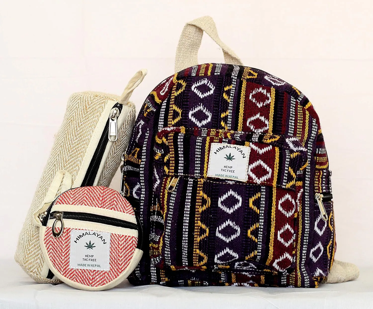 Eco Friendly Set Of Mini Backpack   Pen case   Coin Purse Hemp University Light Weight Backpack For Girl (Purple)