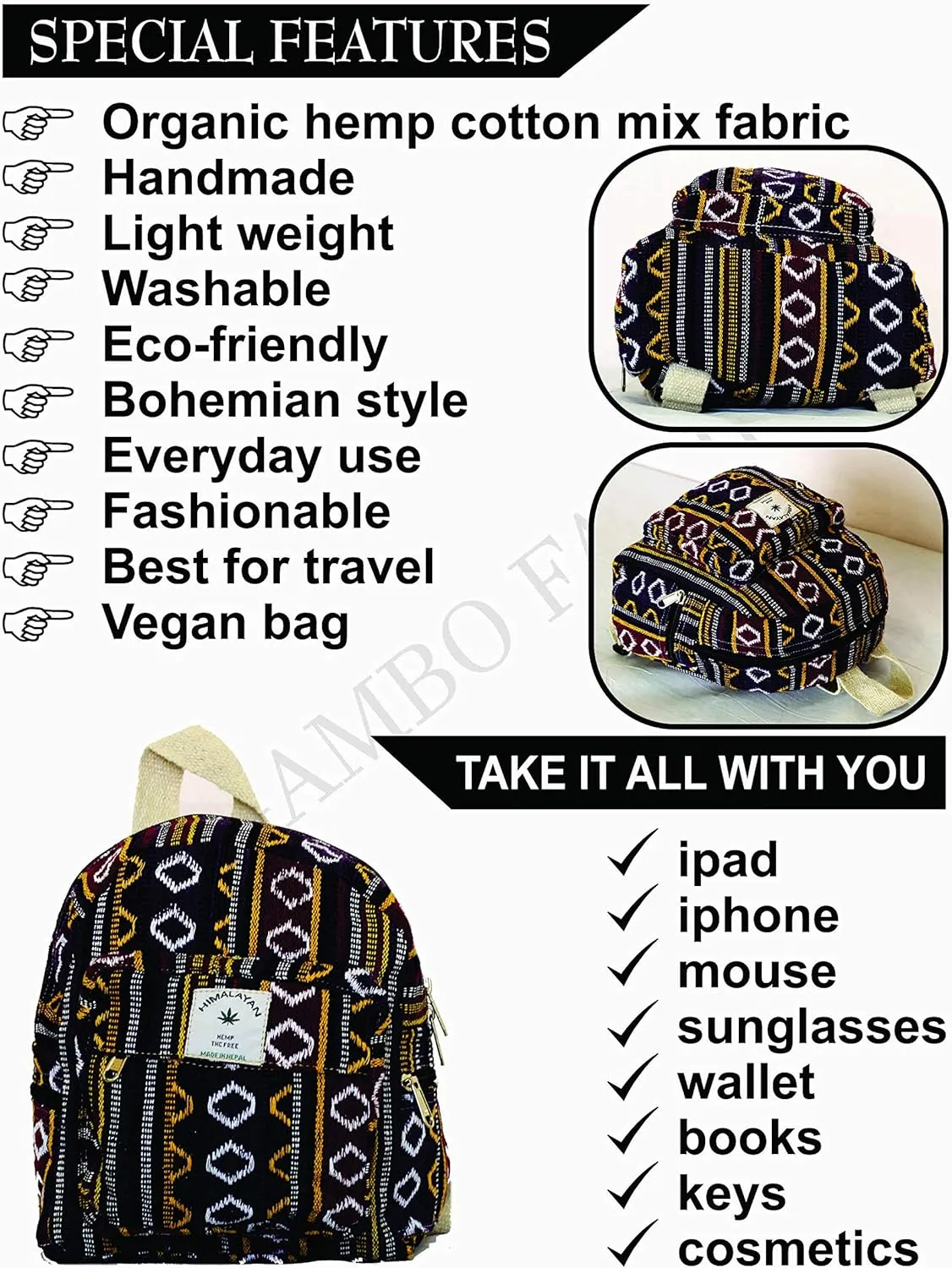 Eco Friendly Set Of Mini Backpack   Pen case   Coin Purse Hemp University Light Weight Backpack For Girl (Purple)