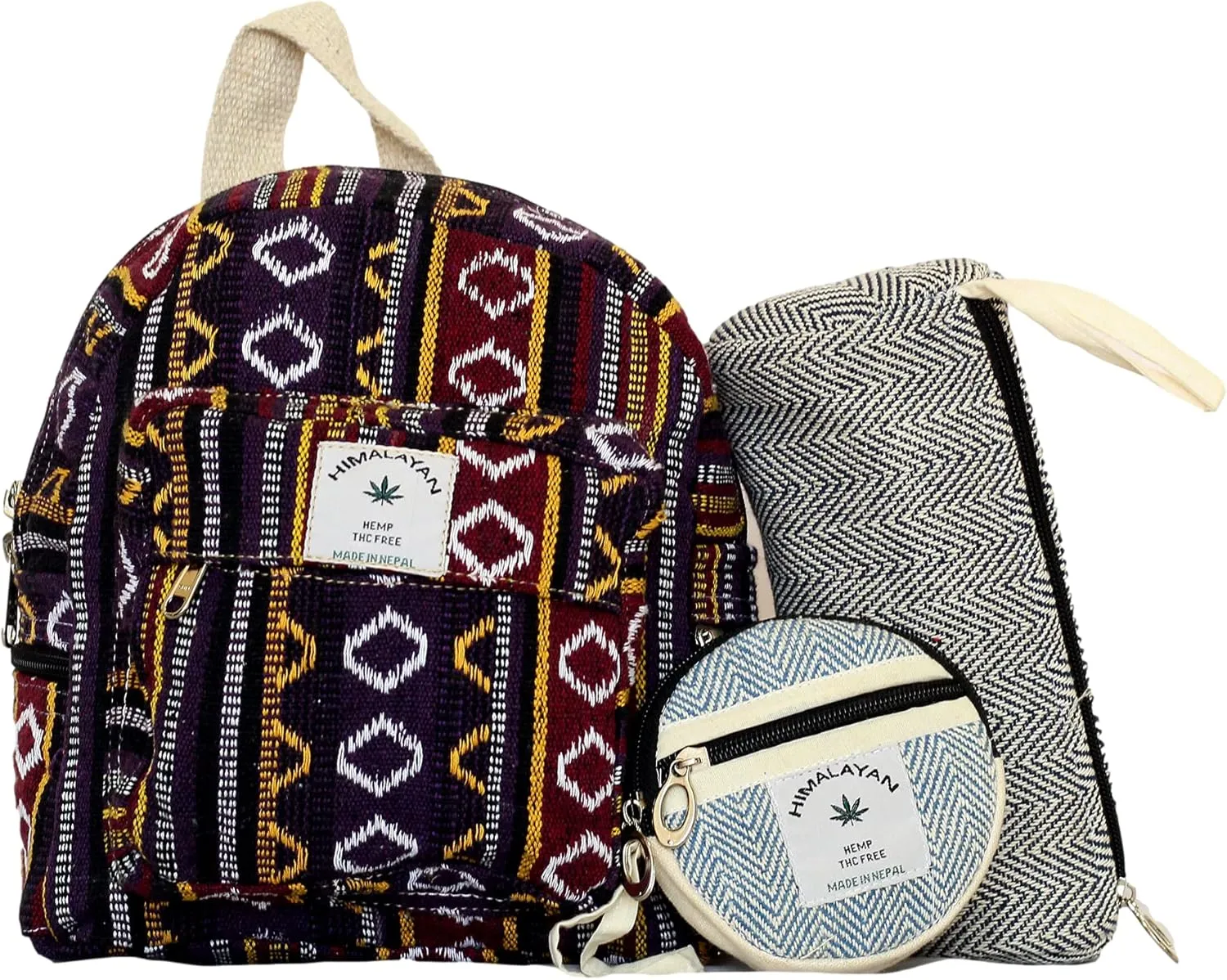 Eco Friendly Set Of Mini Backpack   Pen case   Coin Purse Hemp University Light Weight Backpack For Girl (Purple)
