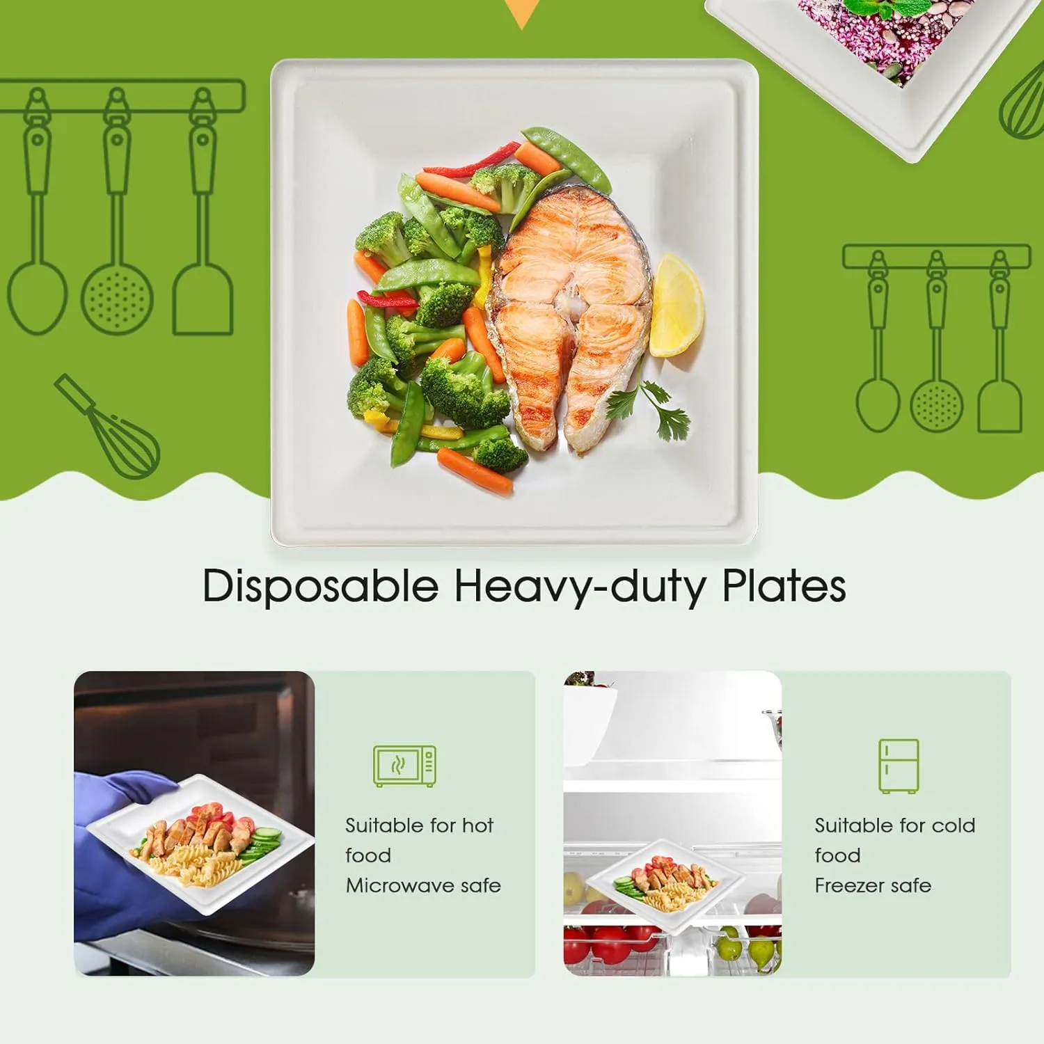 ECOLipak 150 Piecs Compostable Square Plates, 6 inch Eco-friendly Heavy Duty Biodegradable Sugarcane Disposable Paper Plates for Party Dinner Birthday