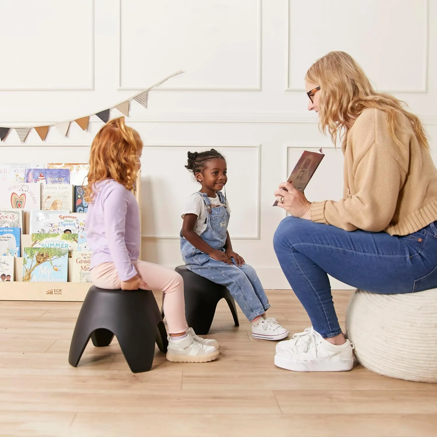 ECR4Kids Ayana Stool Set, Flexible Seating, Black, 4-Pack
