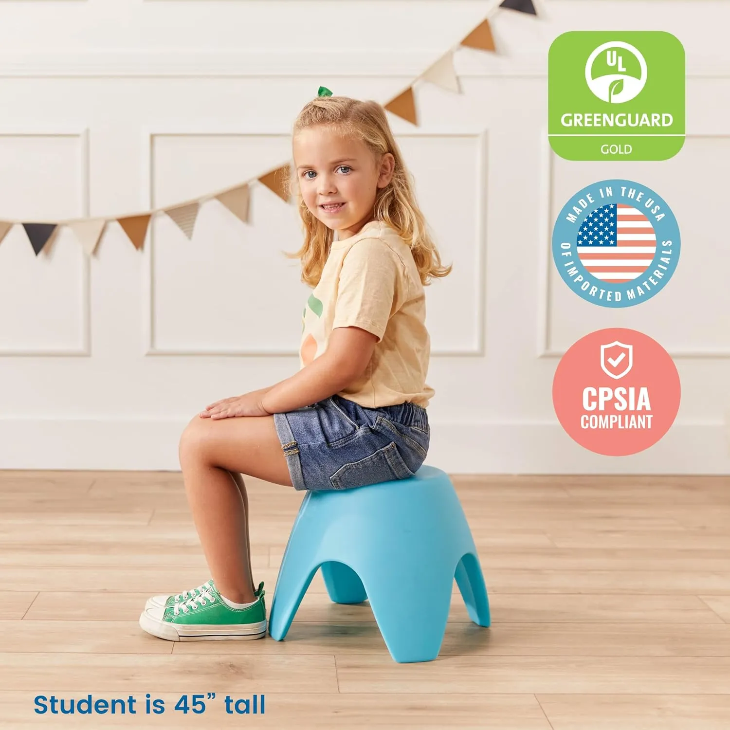 ECR4Kids Ayana Stool Set, Flexible Seating, Cyan, 4-Pack