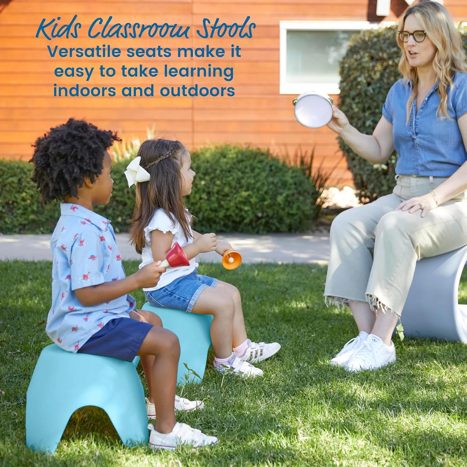 ECR4Kids Ayana Stool Set, Flexible Seating, Cyan, 4-Pack