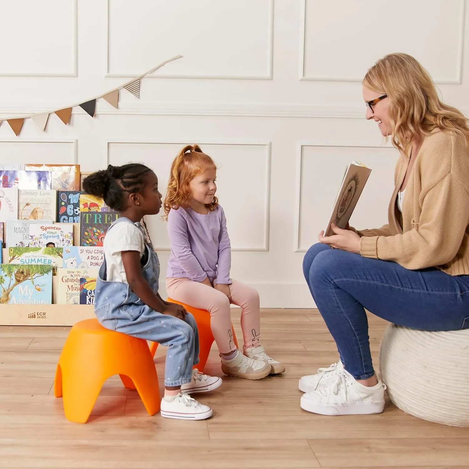 ECR4Kids Ayana Stool Set, Flexible Seating, Orange, 4-Pack