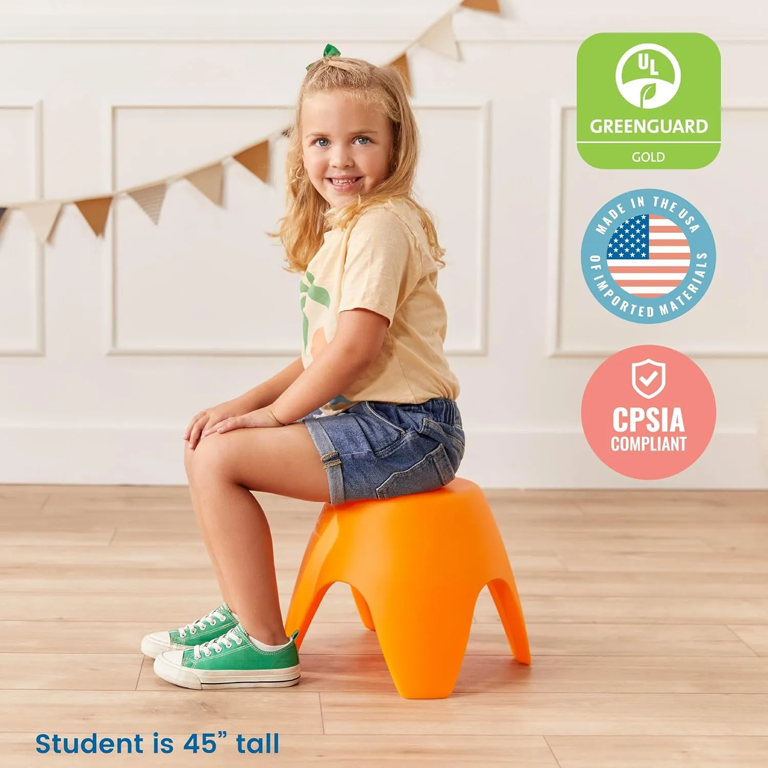 ECR4Kids Ayana Stool Set, Flexible Seating, Orange, 4-Pack