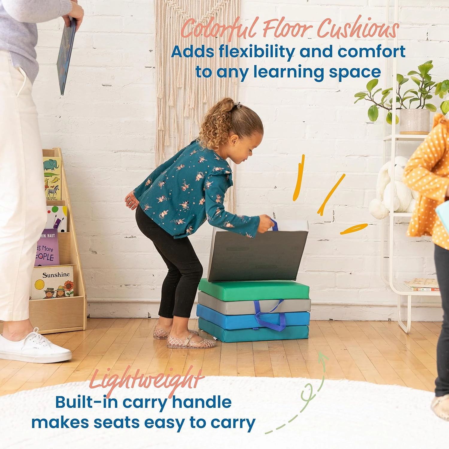 ECR4Kids SoftZone Floor Cushions, Square, Flexible Seating, Contemporary, 6-Piece