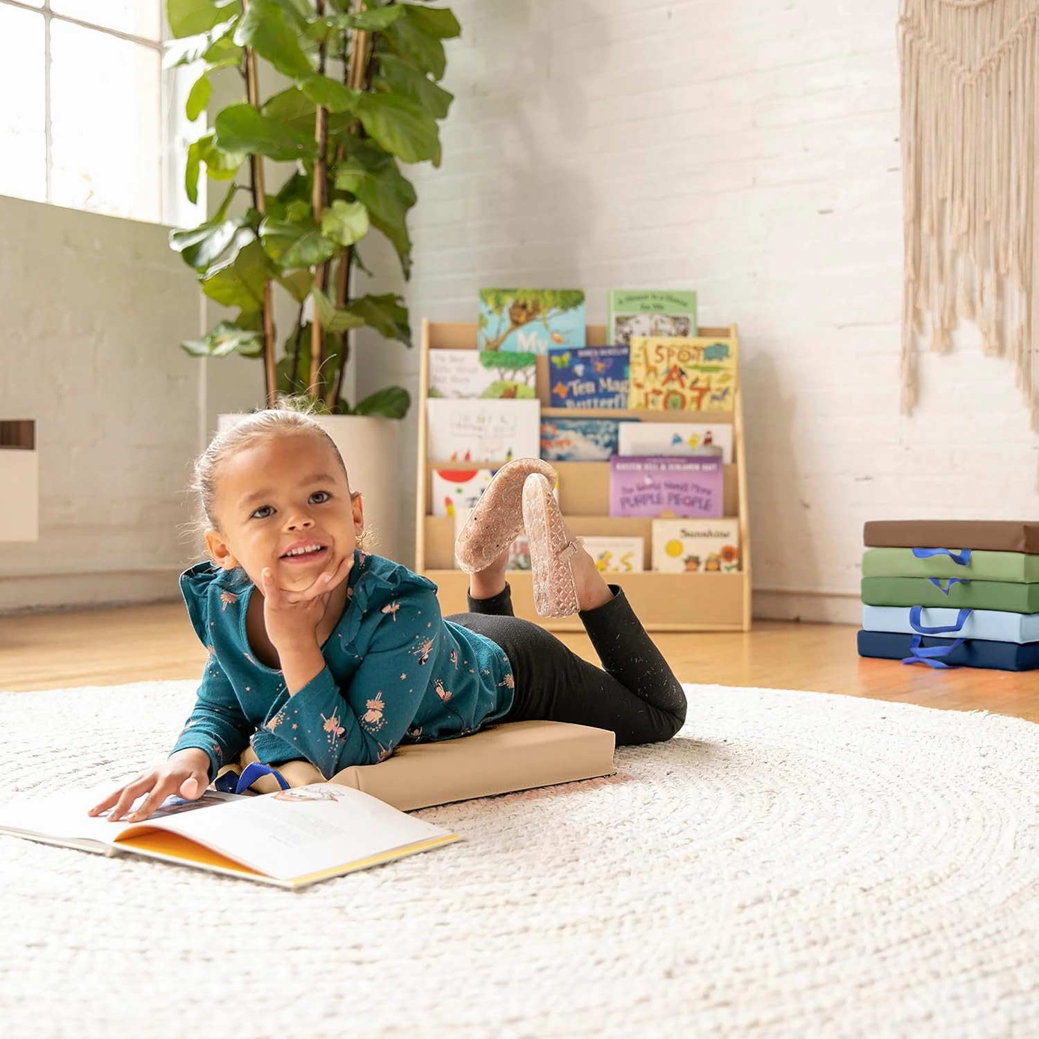 ECR4Kids SoftZone Floor Cushions, Square, Flexible Seating, Earthtone, 6-Piece