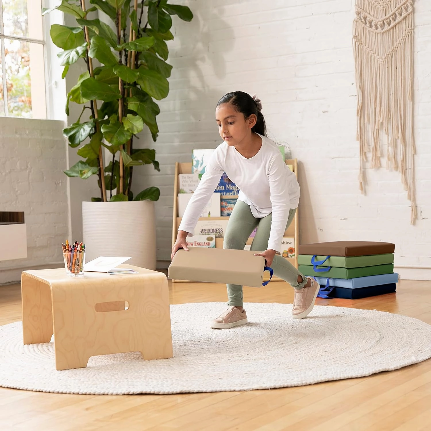 ECR4Kids SoftZone Floor Cushions, Square, Flexible Seating, Earthtone, 6-Piece