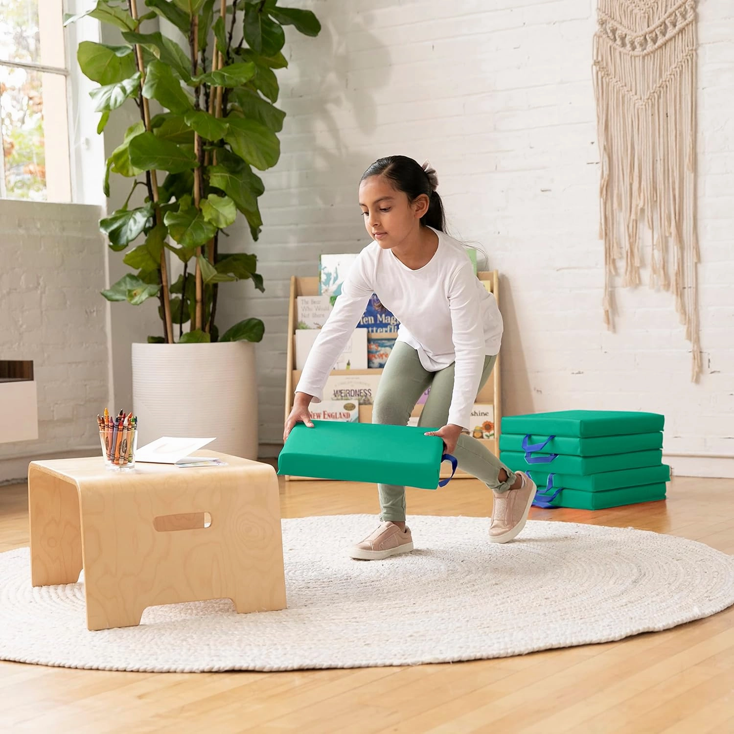 ECR4Kids SoftZone Floor Cushions, Square, Flexible Seating, Emerald, 6-Piece