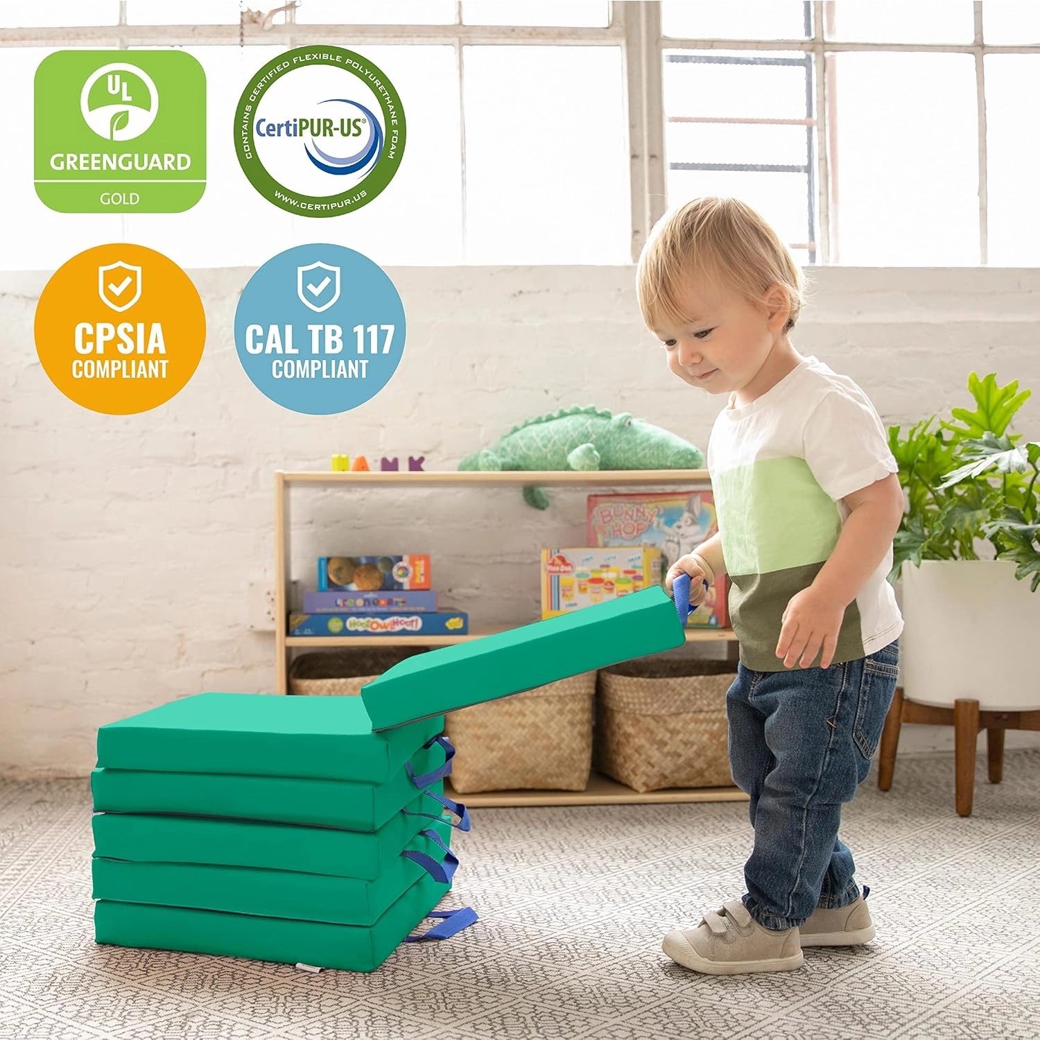 ECR4Kids SoftZone Floor Cushions, Square, Flexible Seating, Emerald, 6-Piece