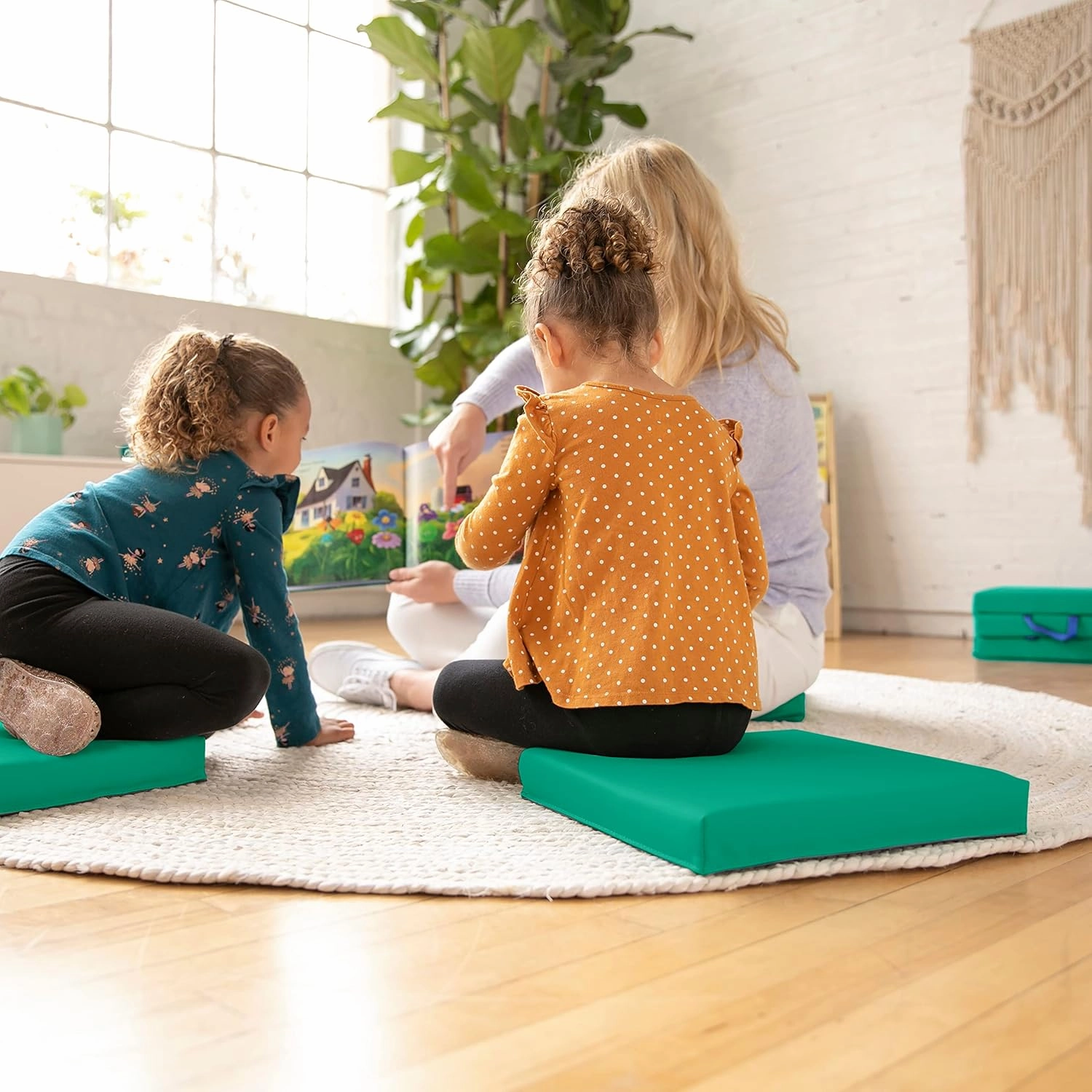 ECR4Kids SoftZone Floor Cushions, Square, Flexible Seating, Emerald, 6-Piece
