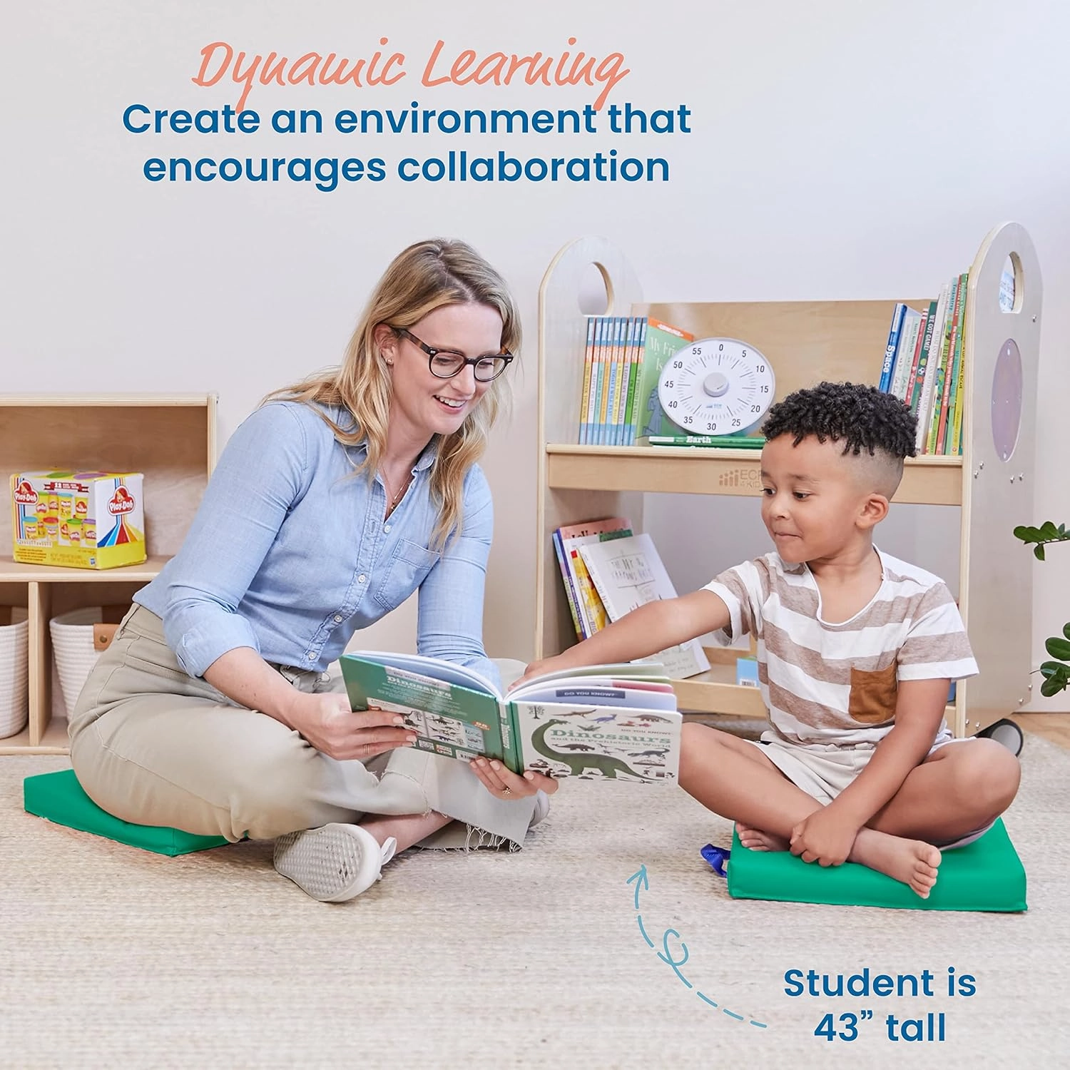 ECR4Kids SoftZone Floor Cushions, Square, Flexible Seating, Emerald, 6-Piece