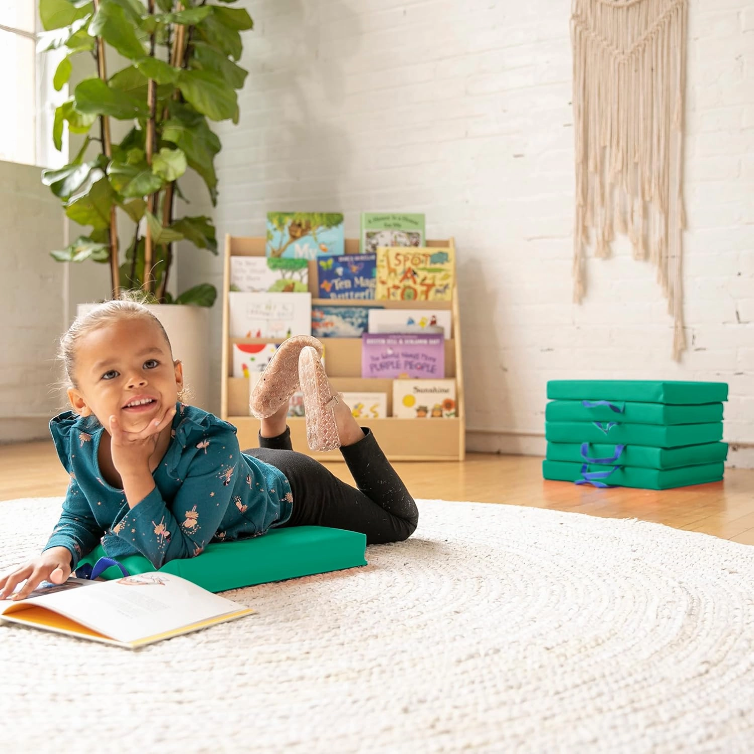 ECR4Kids SoftZone Floor Cushions, Square, Flexible Seating, Emerald, 6-Piece
