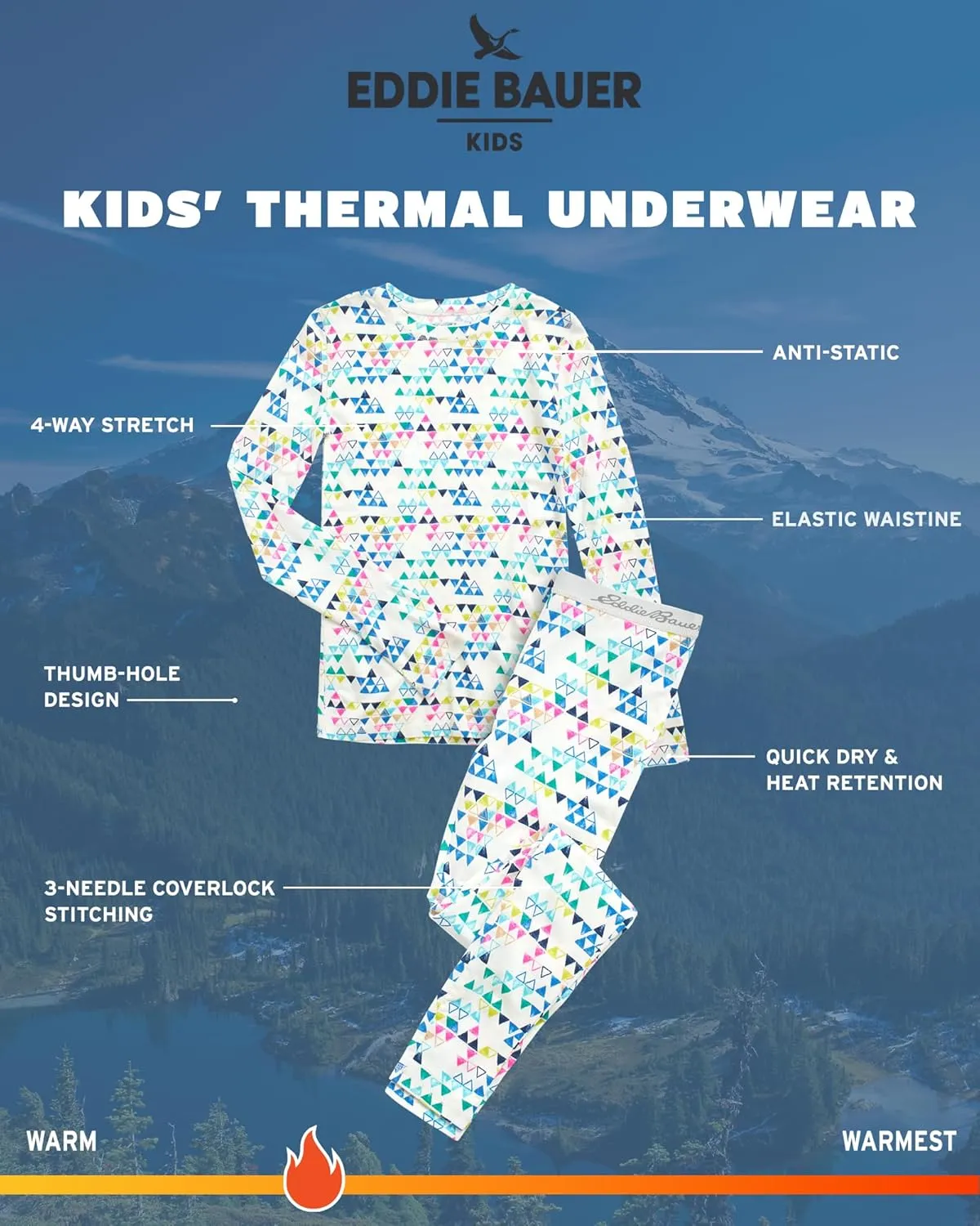 Eddie Bauer Kids Thermal Underwear Set - 2 Piece Performance Base Layer Shirt and Thermal Pants for Boys and Girls (5-12)