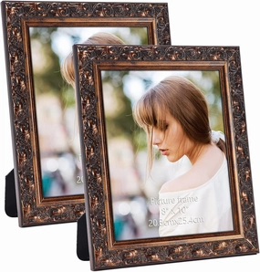 Edenseelake 8x10 Picture Frame Set of 2, Vintage Photo Frame with Retro Carved Pattern for Tabletop or Wall Decoration, Brown