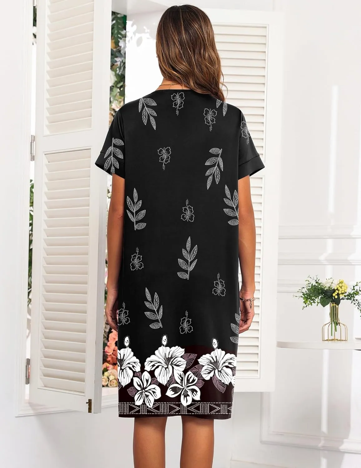Ekouaer House Dresses for Women with Pockets Button Down Nightgowns Plus Size Moo Moos Mumu Dresses Floral Print S-3XL