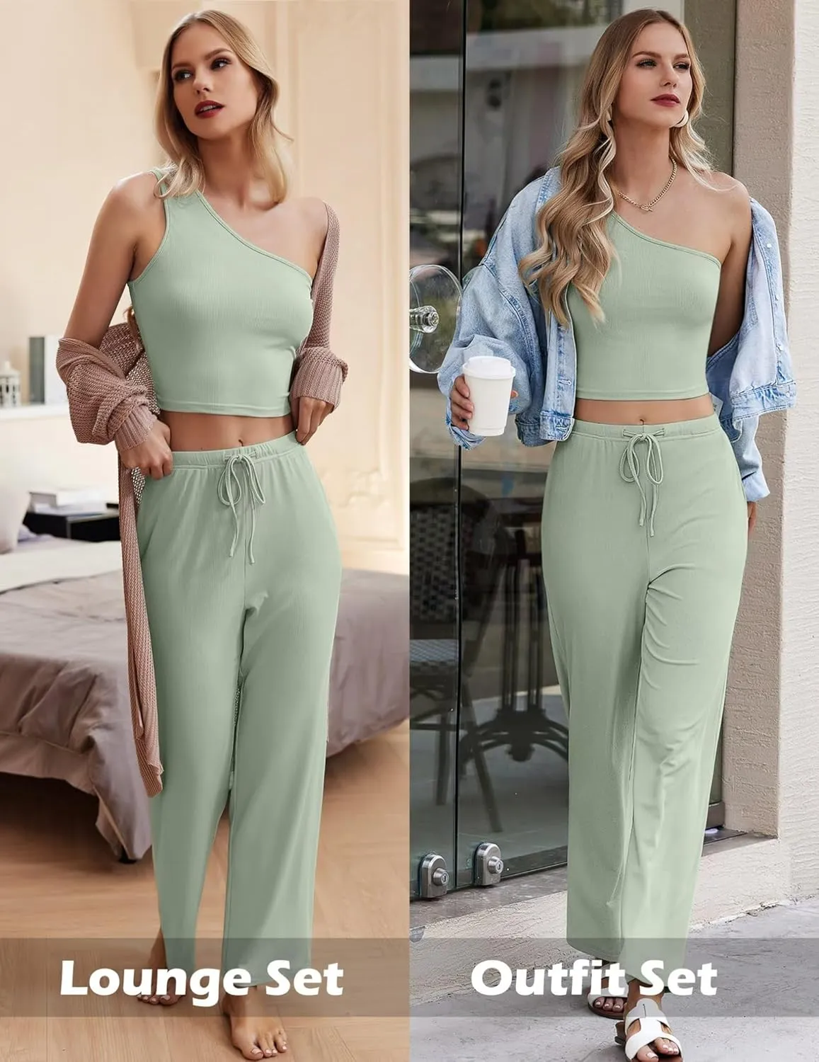 Ekouaer Womens 4 Piece Lounge Sets Ribbed Knit Crop Tank Top and Shorts Pants Casual Outfits