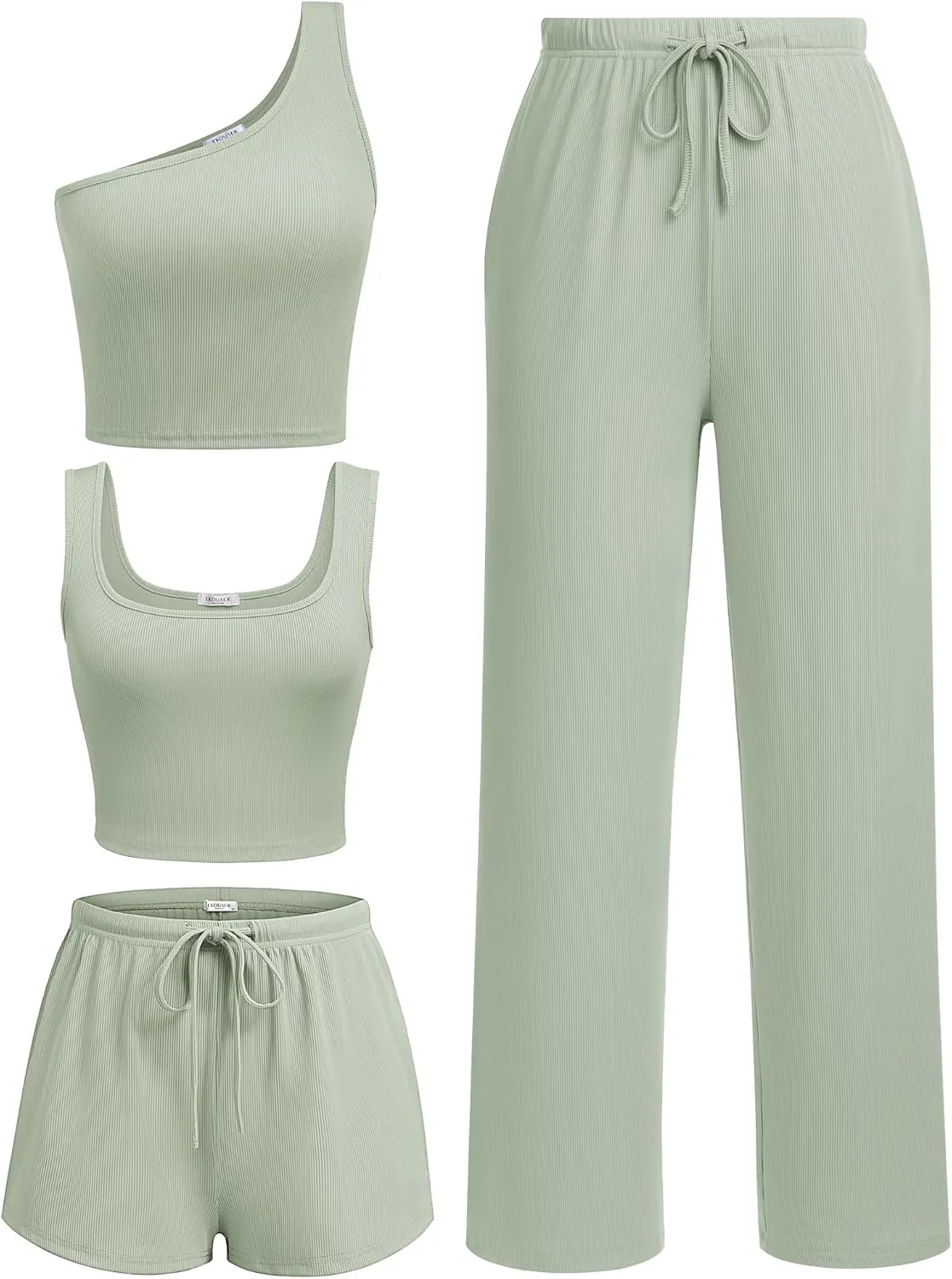 Ekouaer Womens 4 Piece Lounge Sets Ribbed Knit Crop Tank Top and Shorts Pants Casual Outfits