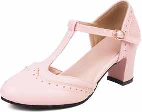 Elbslutt Women's T Strap Mary Janes Wingtip Pumps Mid Chunky Block Heels Rockabilly Retro Vintage Shoes Heeled Sandals