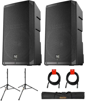 Electro-Voice ELX200-15P 15" 1200W 2-Way Powered Loudspeaker (Pair) Bundle with Auray SS-47S-PB Steel Speaker Stands with Carrying Case and 2X XLR-XLR Cables