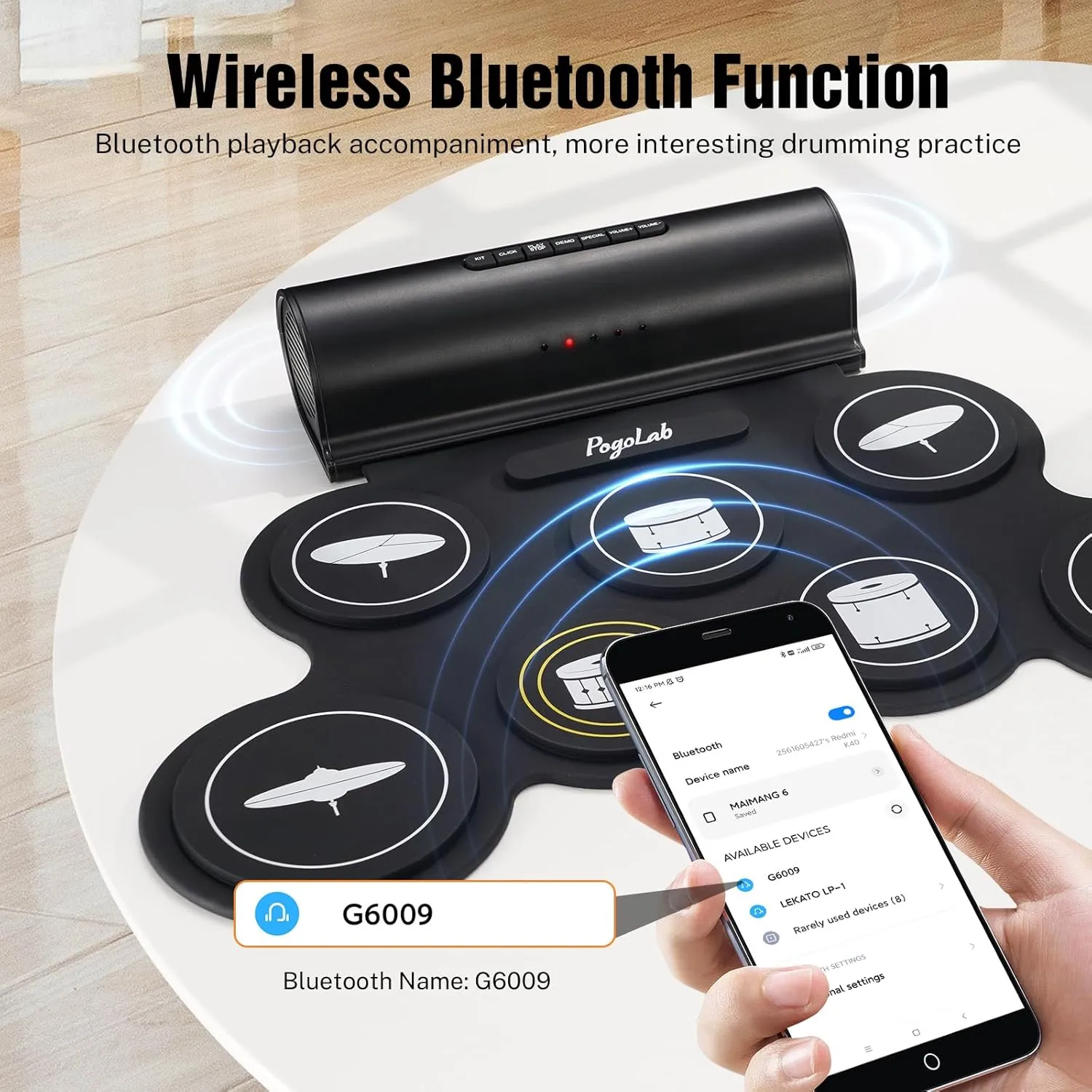 Electronic Drum Set, 7 Pads Roll Up Electric Drum Pad with Wireless Function, Portable Rechargeable Midi Drum Kit with Built-in Speaker/Pedals/Headphone Jack, Great Holiday Gift for Beginner
