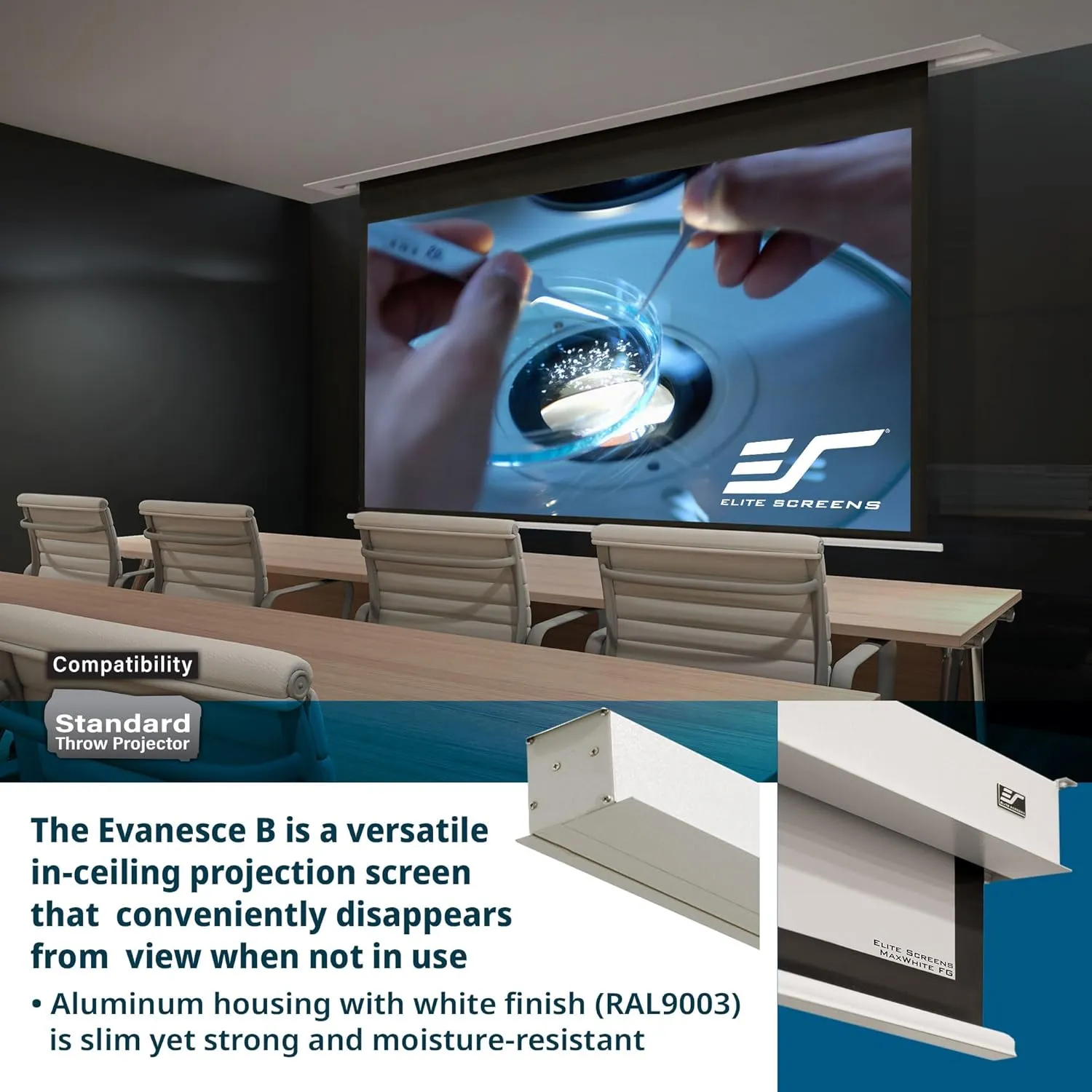 Elite Screens Evanesce B Swift-RC1,120-INCH 16:9 Extra 8" Drop, Recessed in-Ceiling Electric Projector Screen, 8k/4K Ultra HD Ready Fiberglass Reinforced Projection, EB120HW3-E8