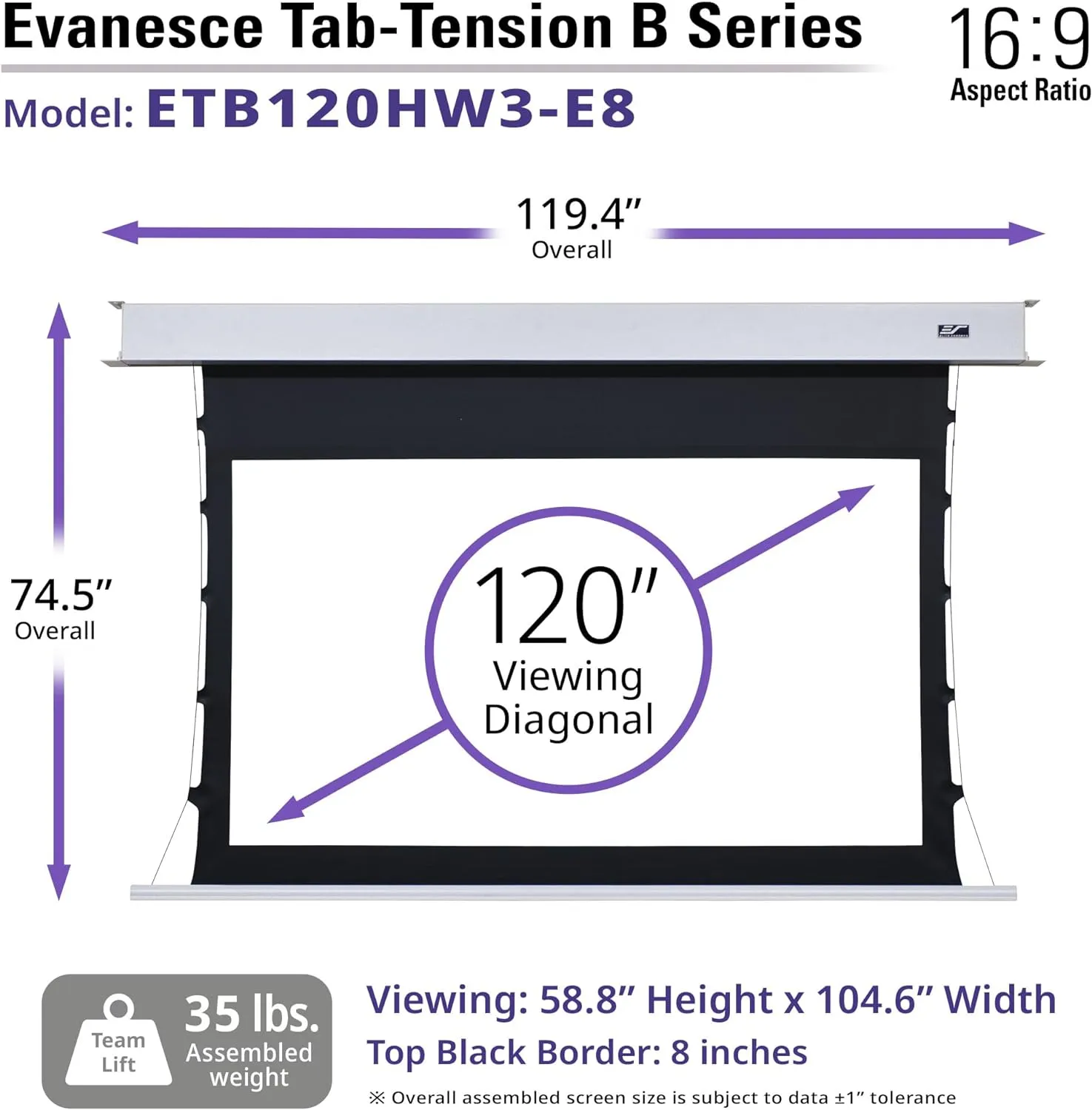Elite Screens Evanesce Tab-Tension B, 120-inch 16:9, 4K / 8K HD, Recessed in-Ceiling Electric Tab Tensioned Projector Screen, Matte White Projection Screen Surface Programmed Remote Kit, ETB120HW3-E8