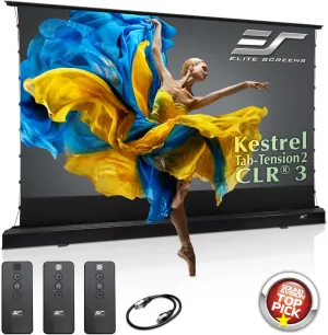 Elite Screens Kestrel Tab-Tension 2 CLR3, 121" 16:9, Ultra-Short Throw Ceiling Ambient Light Rejecting (CLR/ALR) Electric Floor-Rising Motorized Front Projector Screen, Black Casing, FTE121UH3-CLR3