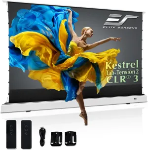 Elite Screens Kestrel Tab-Tension 2 CLR3, 121" 16:9, Ultra-Short Throw Ceiling Ambient Light Rejecting (CLR/ALR) Electric Floor-Rising Motorized Front Projector Screen, White Casing, FTE121XH3-CLR3