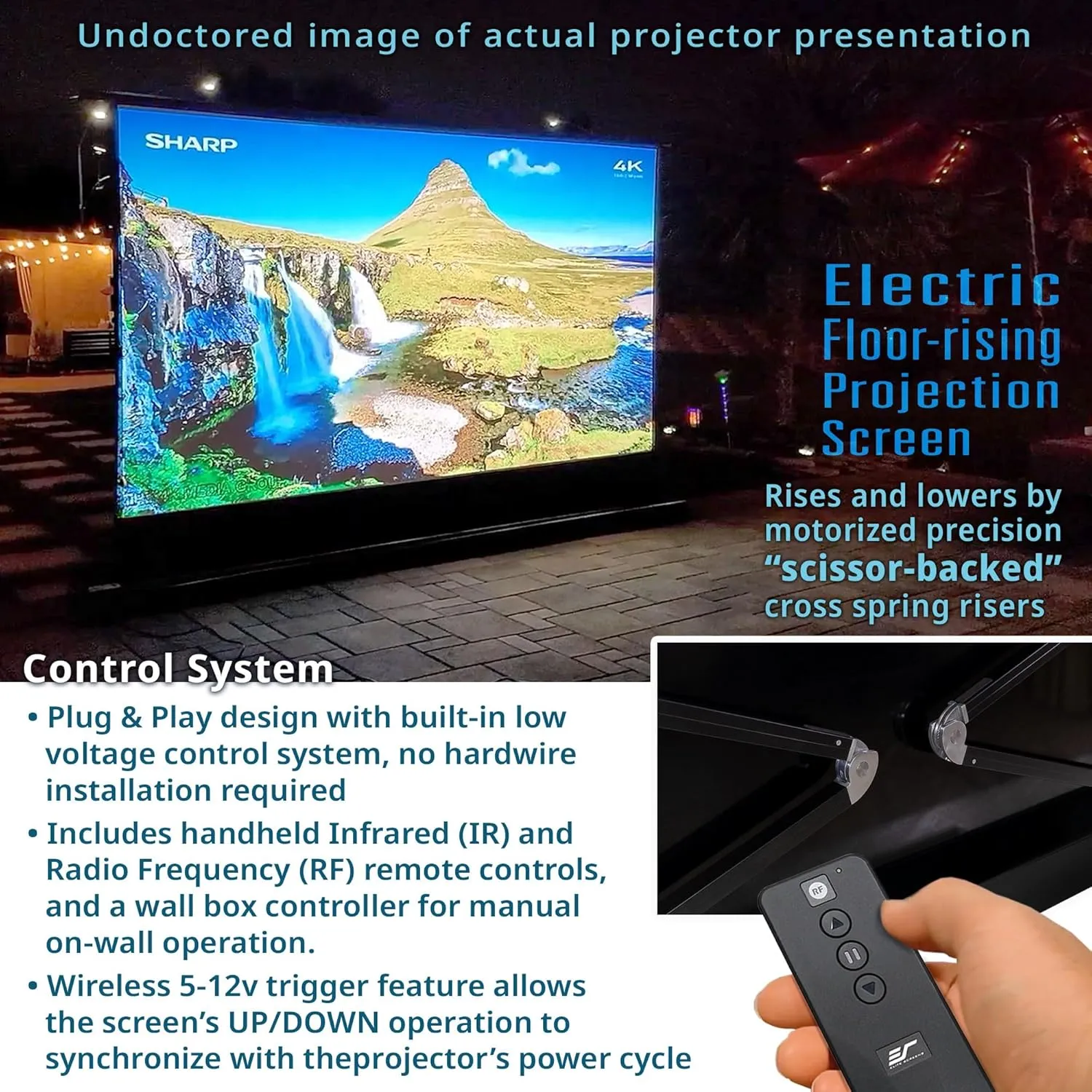 Elite Screens Kestrel Tab-Tension 3 CineWhite, 122 inch 16:9 Aspect Ratio, ISF Certified, Electric Floor-Rising Motorized Tab-Tensioned Front Projector Screen, Programmed Remote Kit, FTE122H3