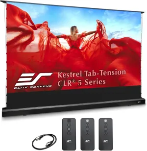 Elite Screens Kestrel Tab-Tension CLR5, 126" Diag. 16:9, Ultra-Short Throw Ceiling Ambient Light Rejecting (CLR®/ALR) Electric Floor-Rising Projector Screen,Black Casing, FTE126H3-CLR5