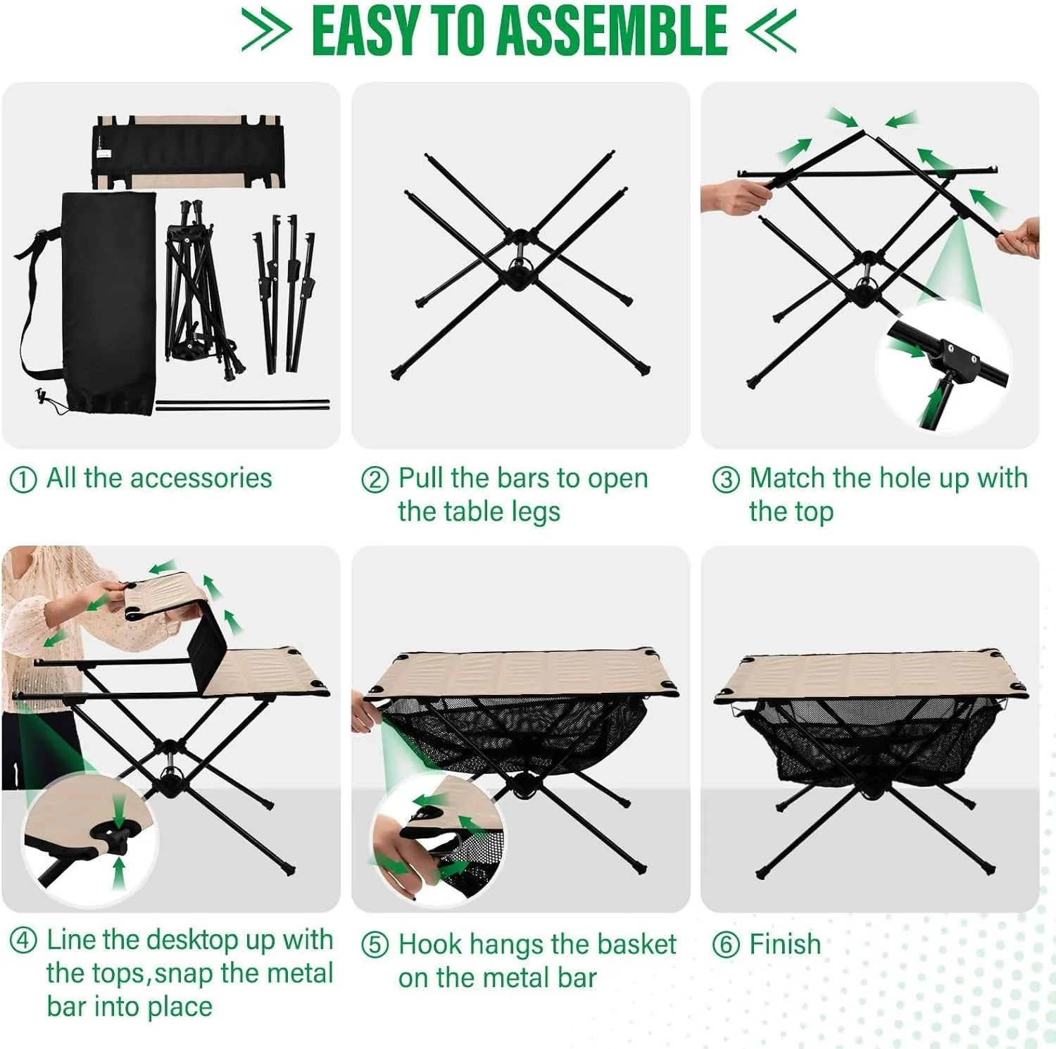 Emelivor Peach Beige Folding Camping Table Portable Beach Table with Carry Bag Small Foldable Table for Camping Picnic Cooking Travel Outdoor