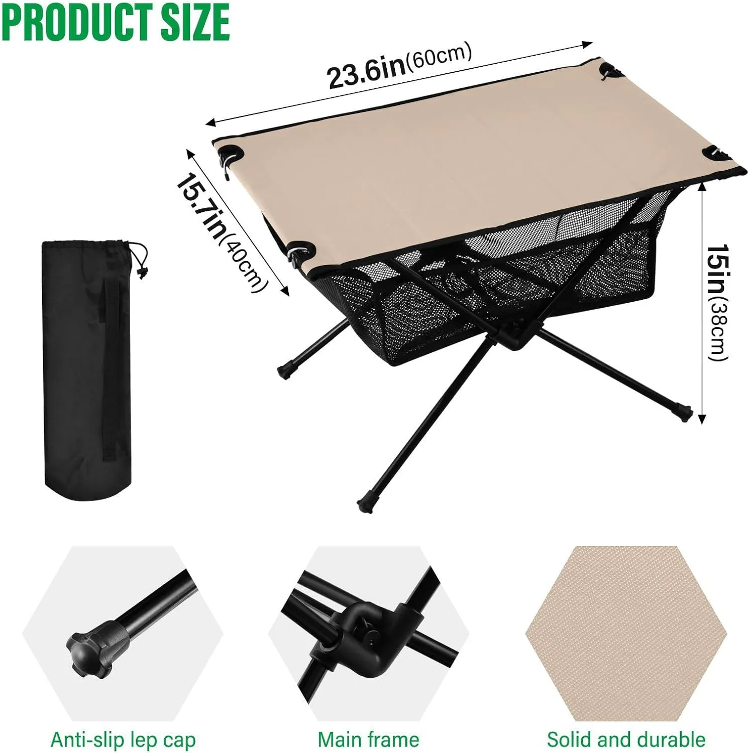 Emelivor Peach Beige Folding Camping Table Portable Beach Table with Carry Bag Small Foldable Table for Camping Picnic Cooking Travel Outdoor